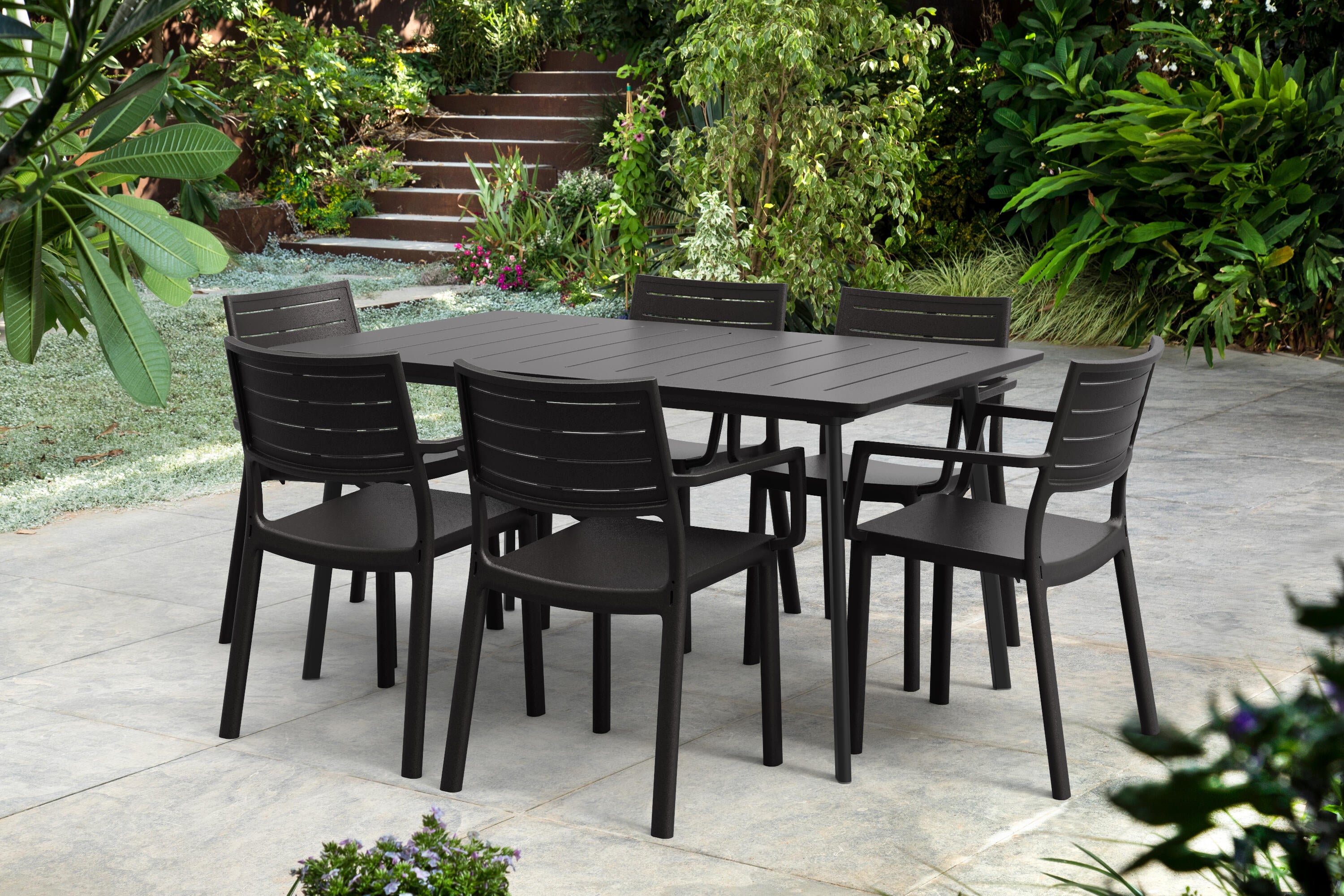 Tavolo da pranzo per giardino Metalea KETER struttura e superficie in resina grigio per 6 persone 146x90cm - 5