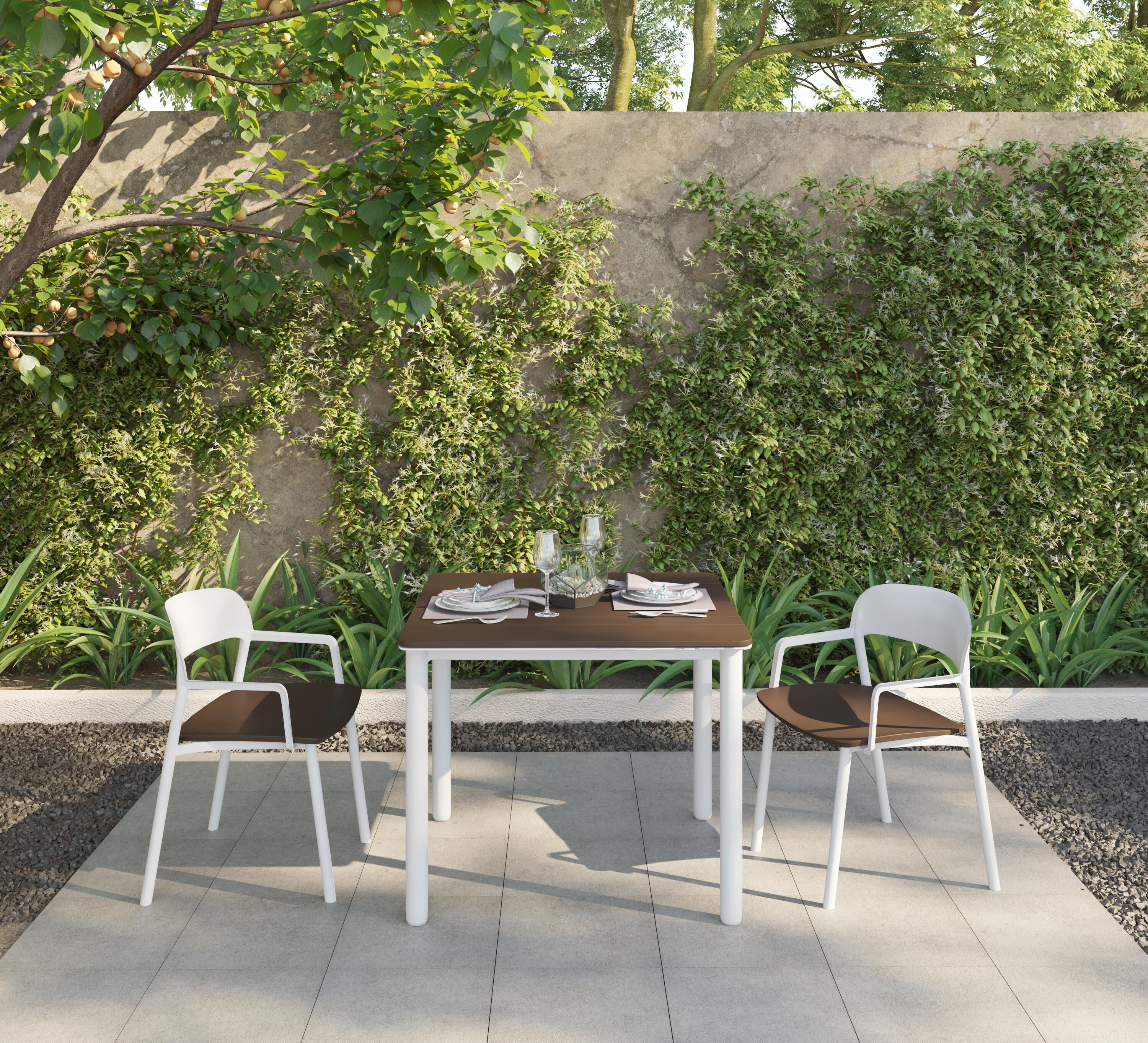 Mesa de jardín de comedor de polipropileno Noa blanco de 90x74x90 cm - 0