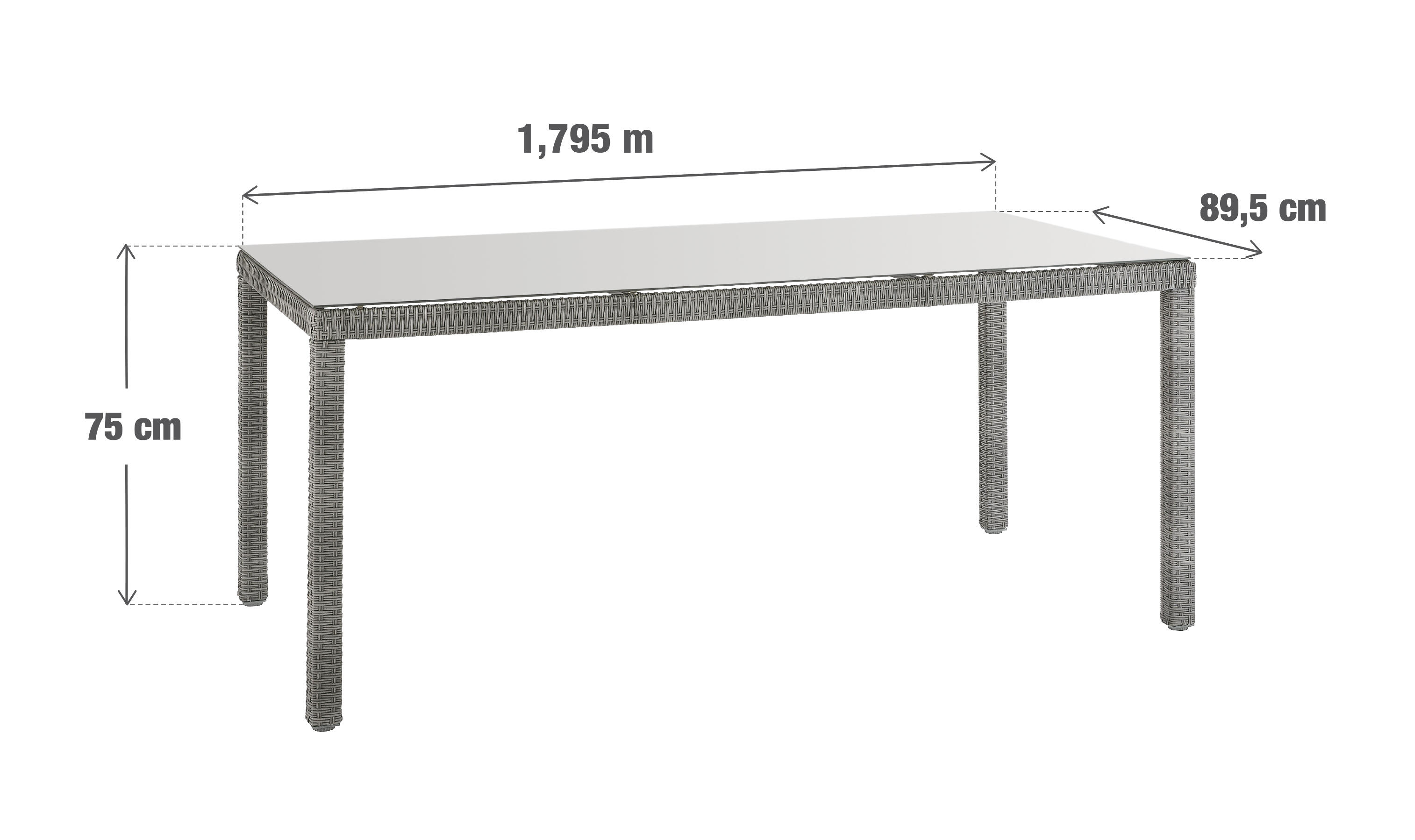 Tavolo da pranzo per giardino Davos NATERIAL in alluminio con piano in vetro grigio per 6 persone 89.5x179.5cm - 11