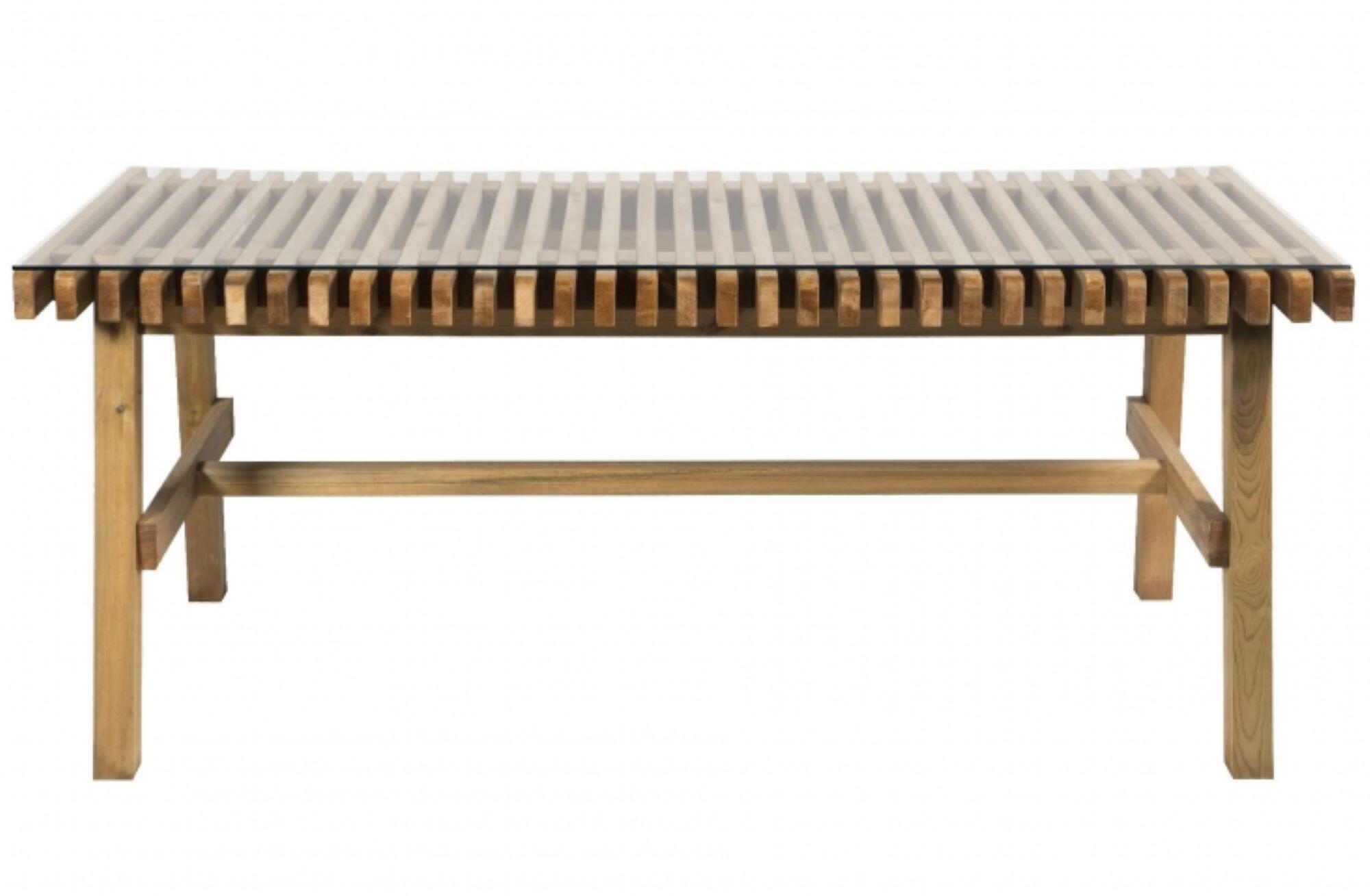 mesa de madera brunch con vidrio marron de 80x75x183 cm
