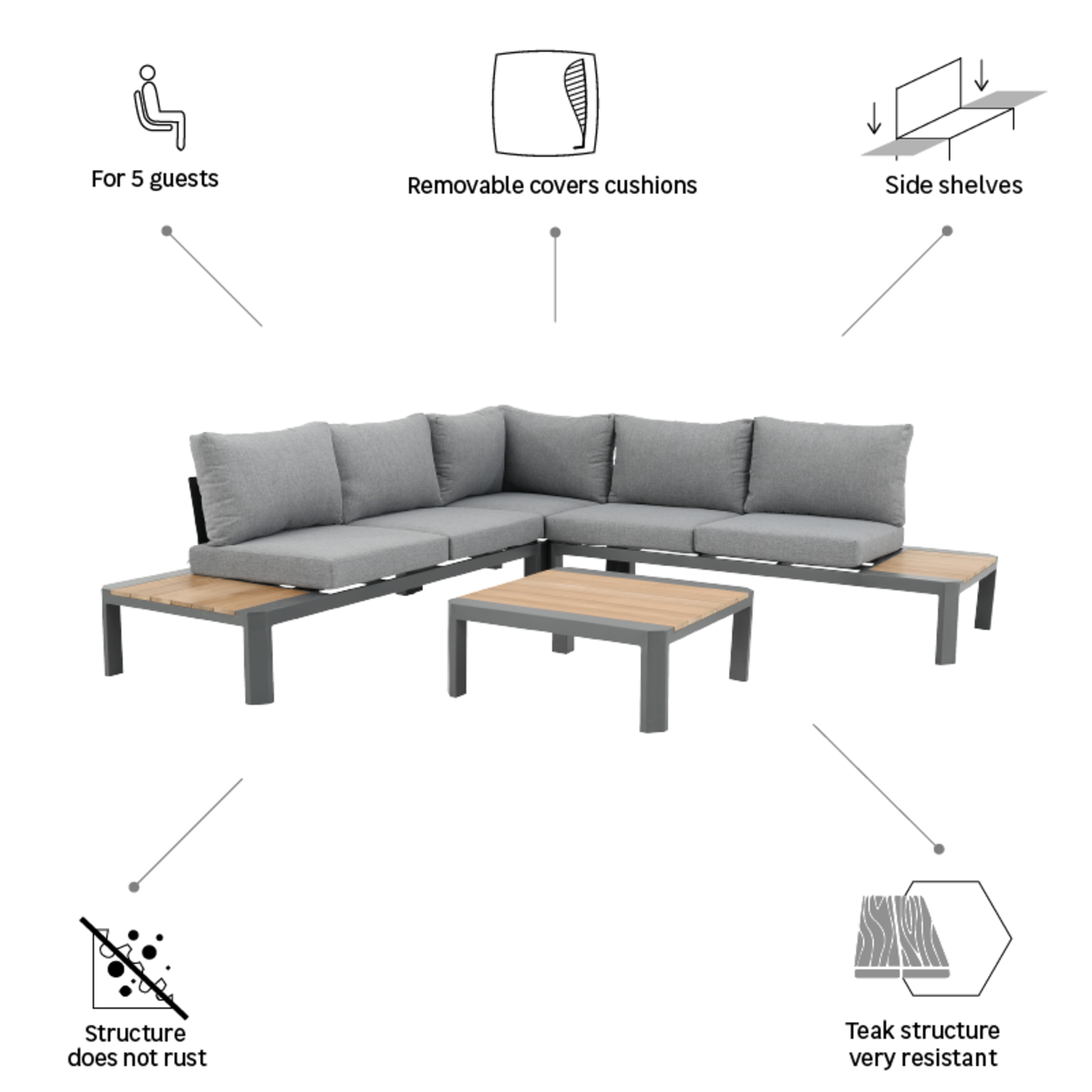 Set de porche de aluminio Naterial Bali para 5 personas - 4