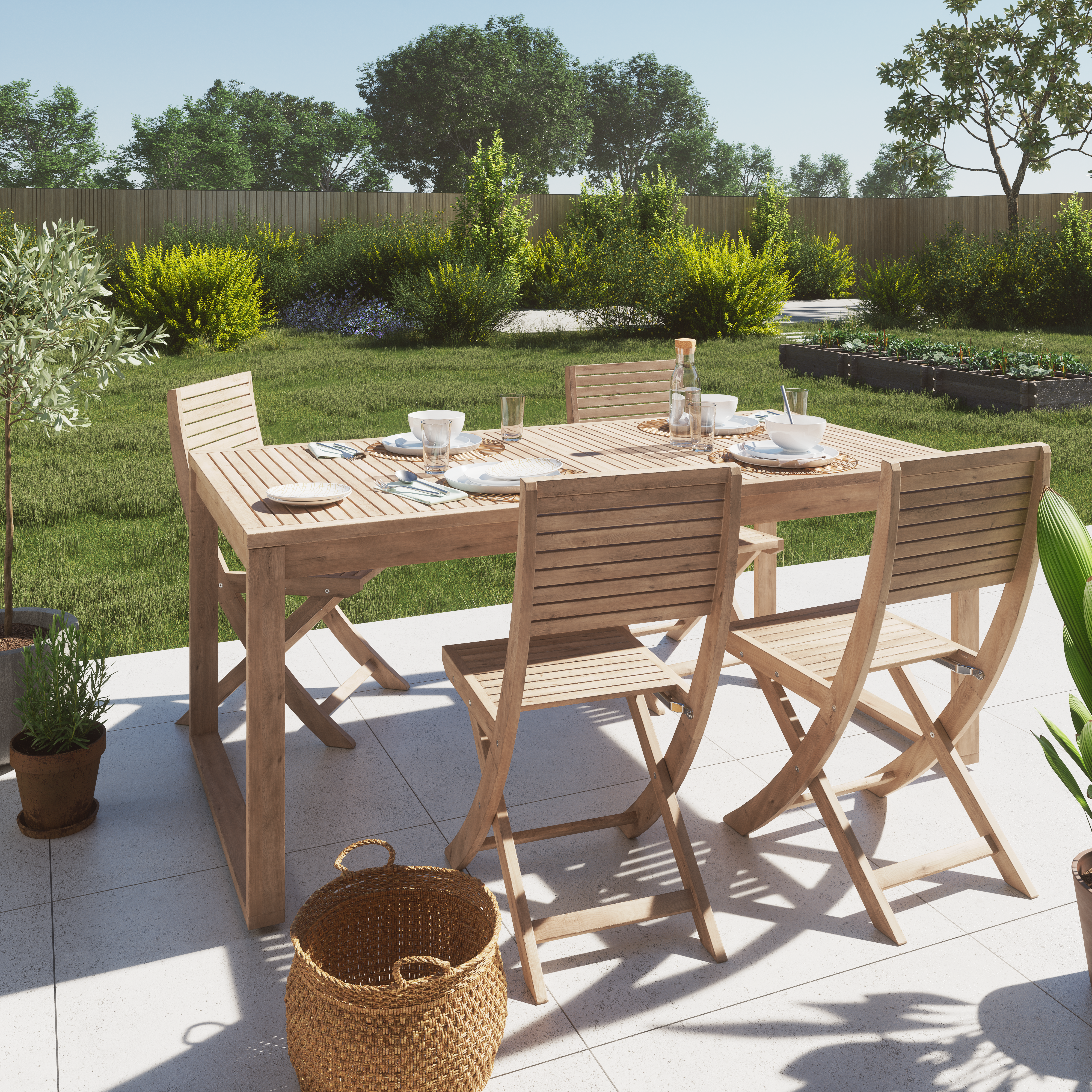 Sedia da giardino pieghevole in acacia Solaris NATERIAL, seduta in acacia beige - 5