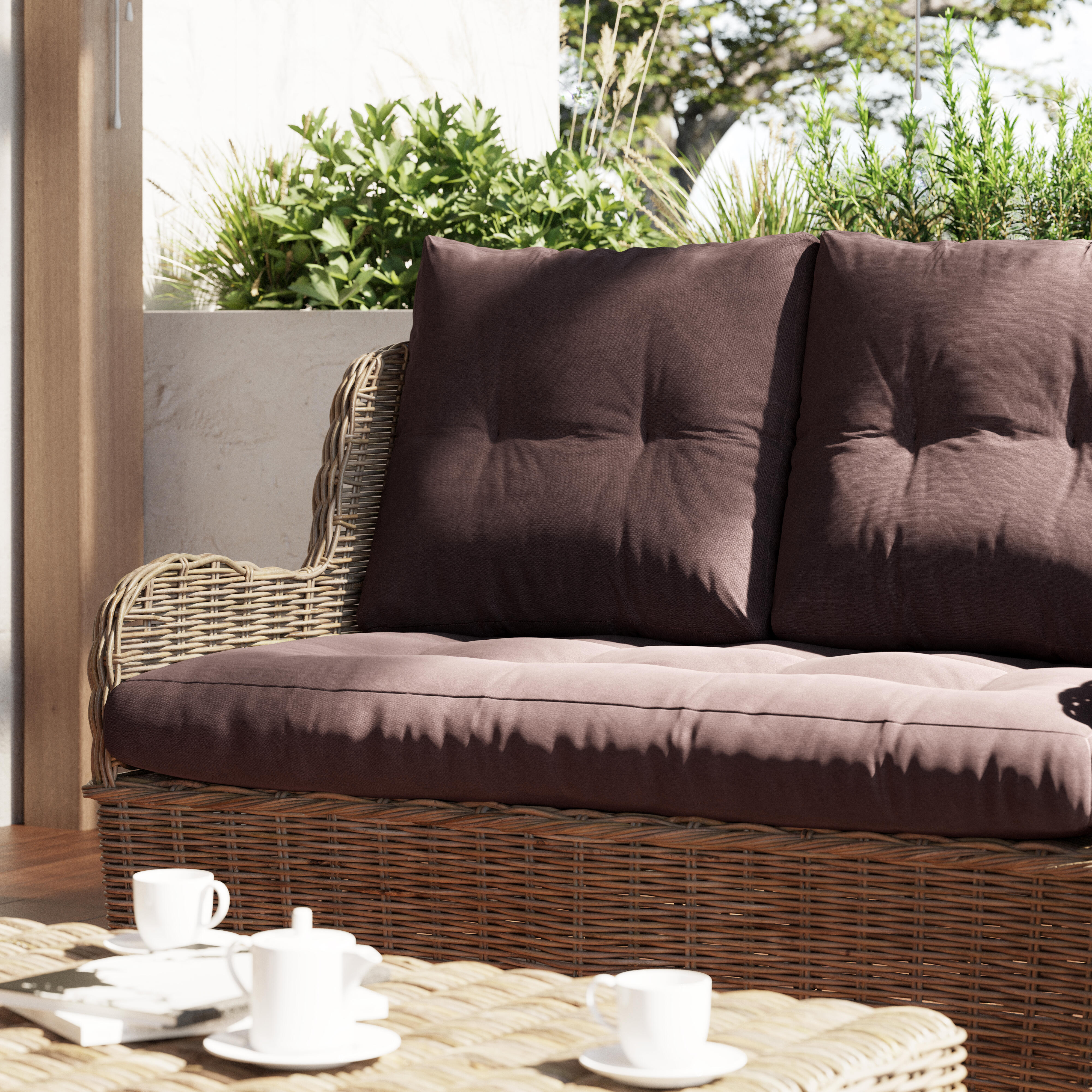 Sofá de jardín c/cojín de exterior de ratán natural Barry Koboo marrón 2 plazas - 4