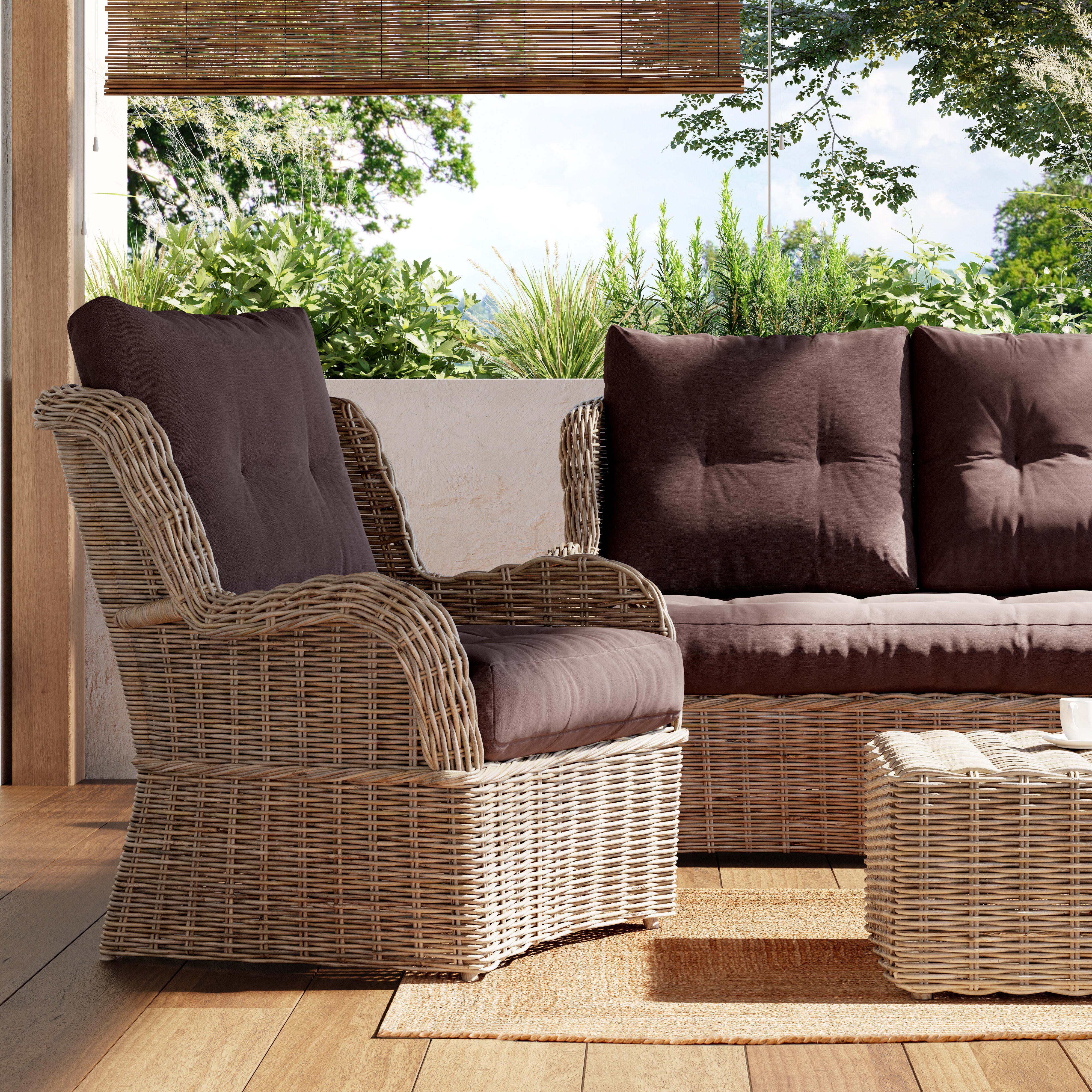 Sofá de jardín c/cojín de exterior de ratán natural Barry Koboo marrón 2 plazas - 3