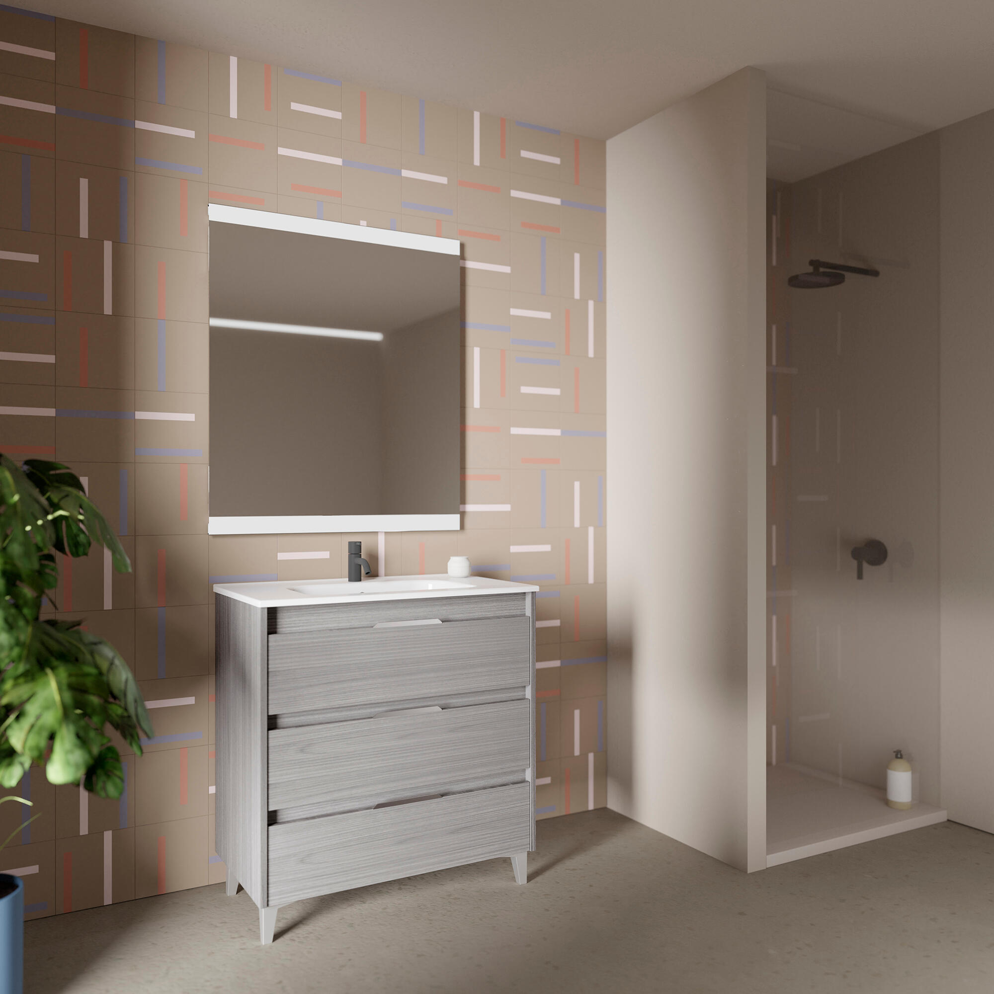 Mueble de baño con lavabo suki gris 80x45 cm