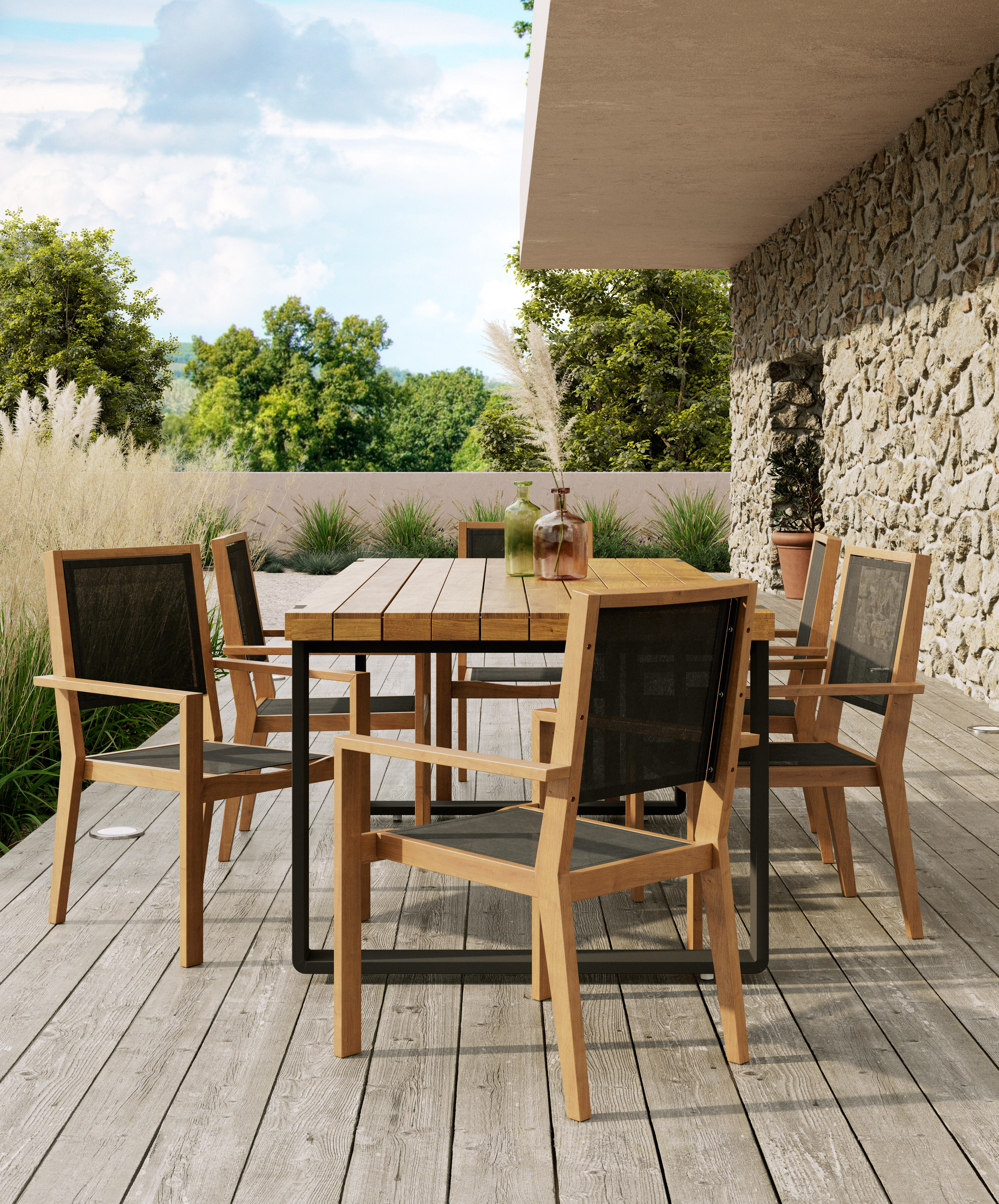 Conjunto de muebles de jardín bermeo de teca y aluminio para 6 comensales