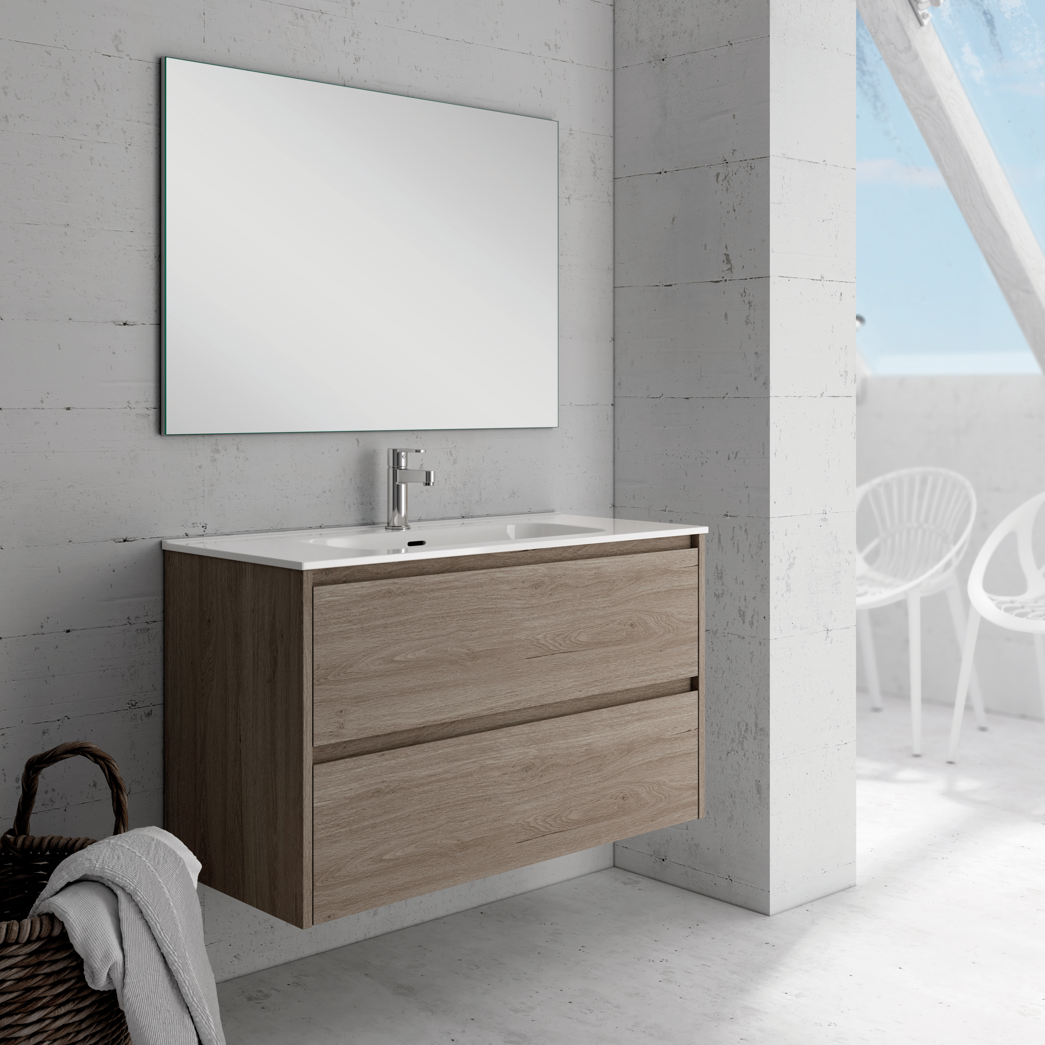 Mueble de baño con lavabo moon roble gris 100x45 cm