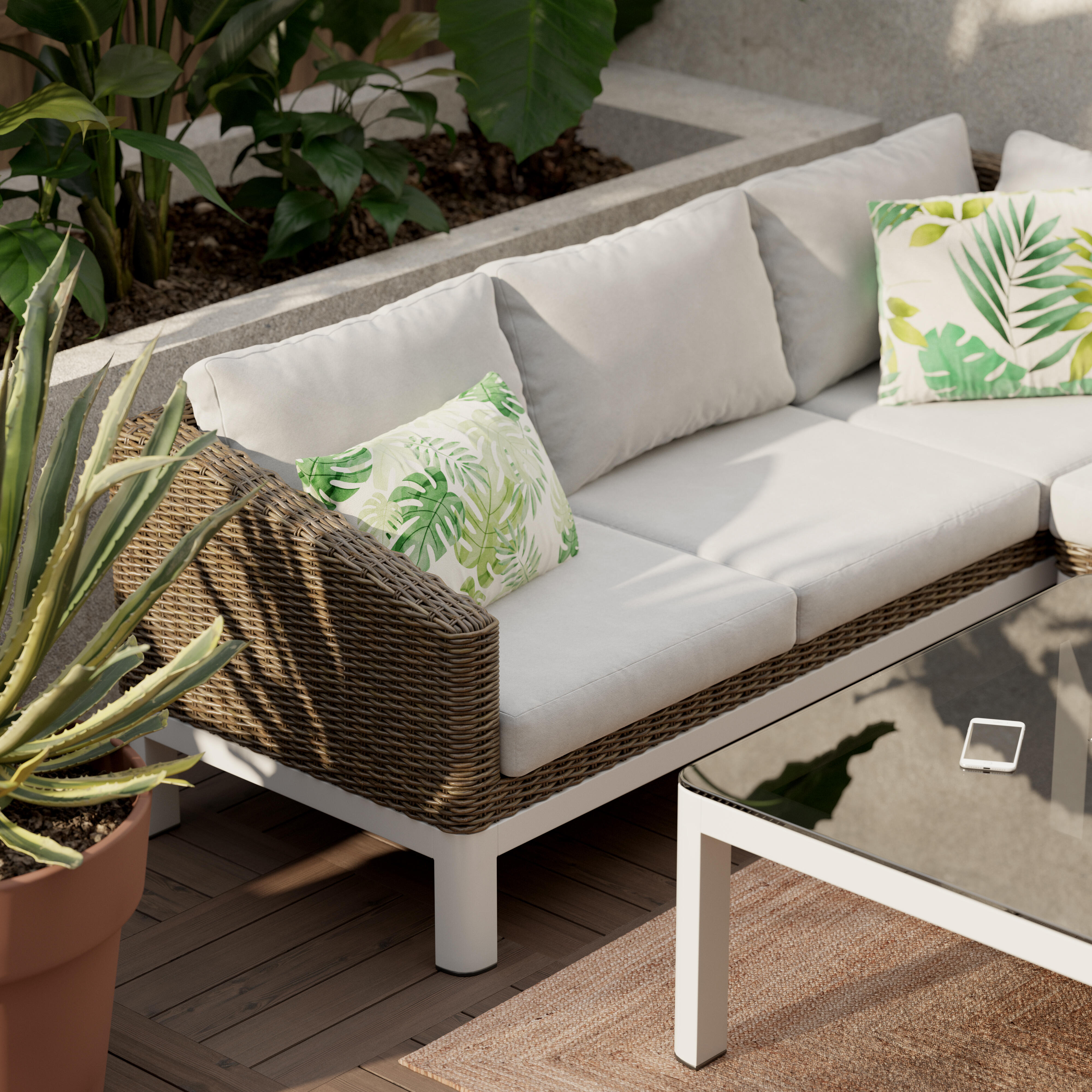 Sofá de jardín de aluminio con cojín Salonica blanco - 6