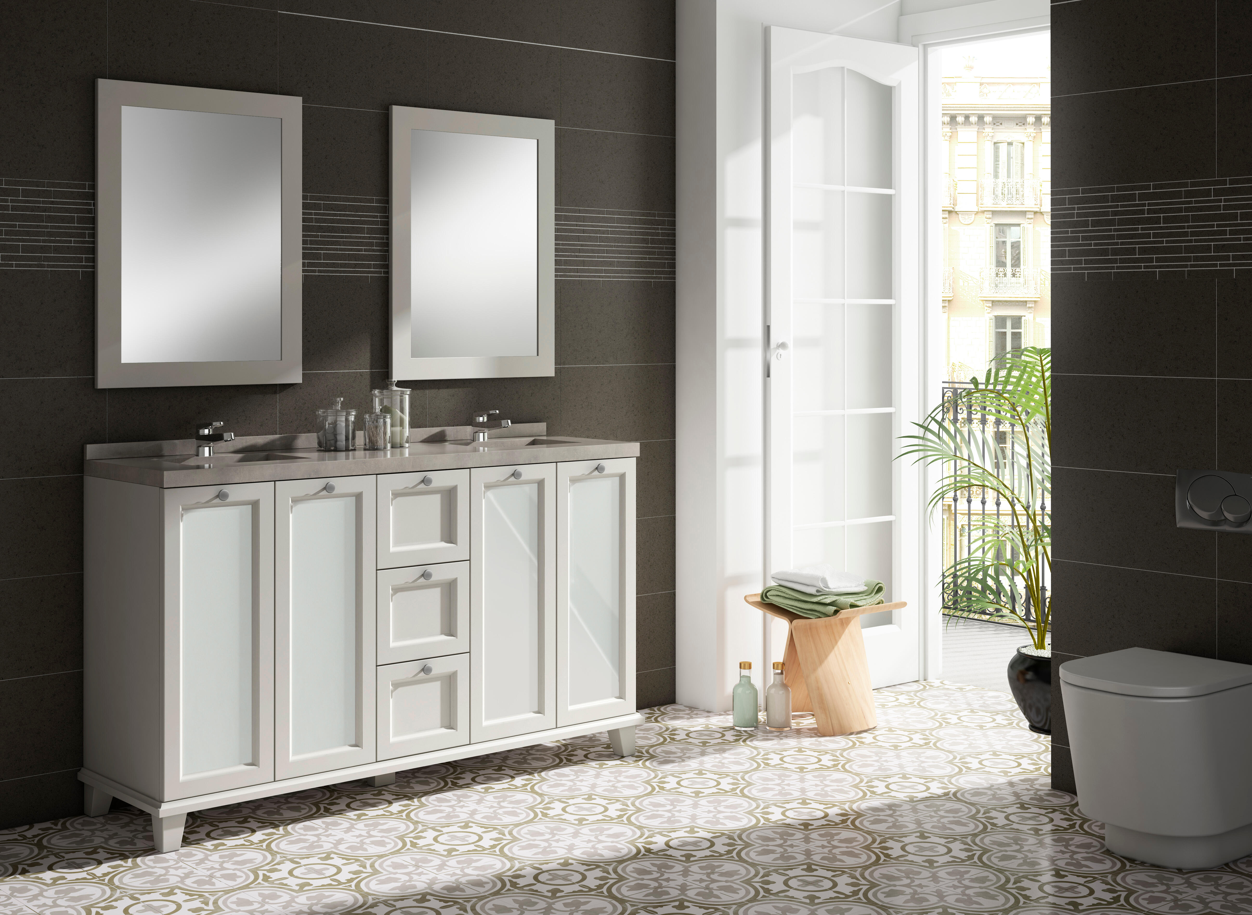 Mueble de baño con lavabo unike perla mate 150x45 cm
