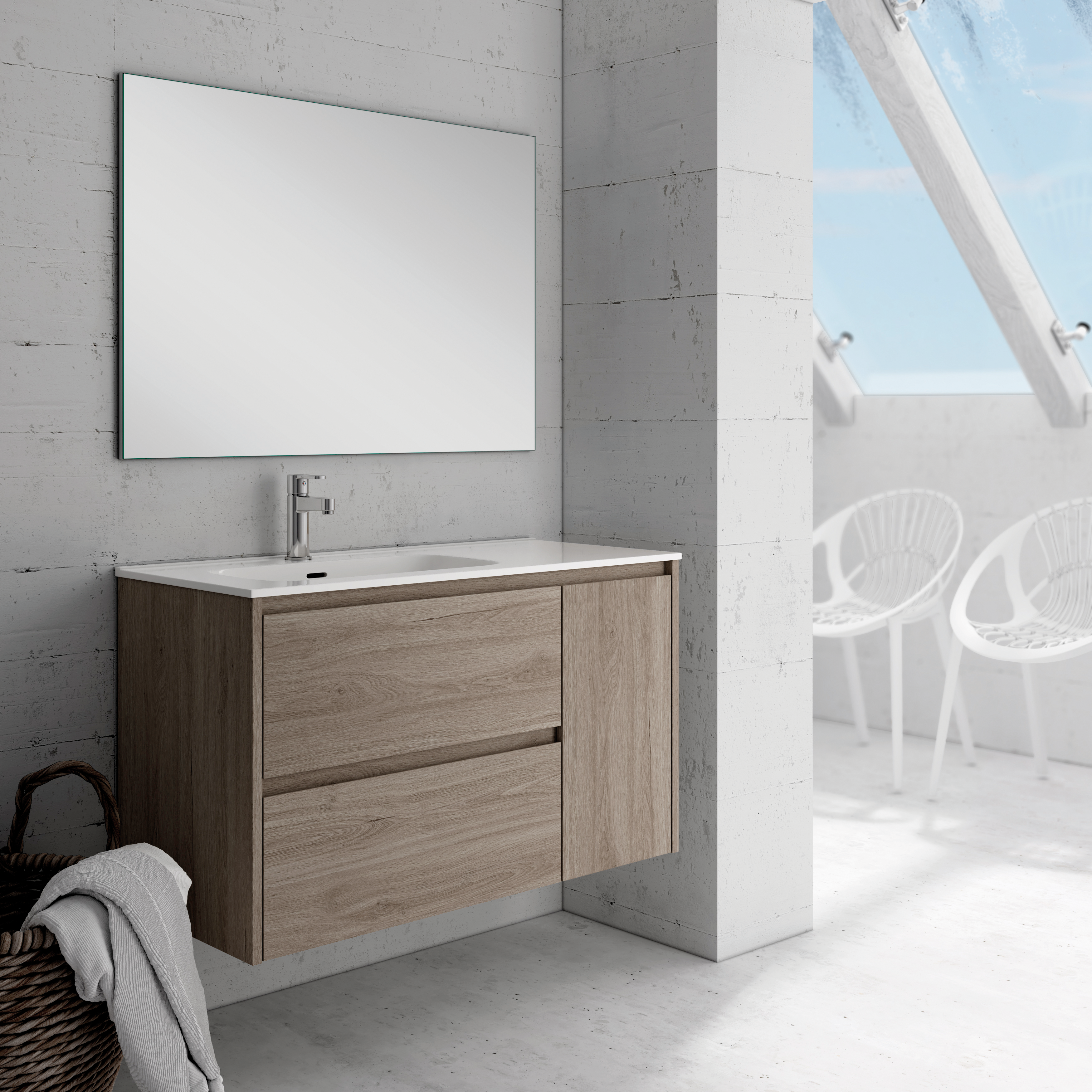 Mueble de baño con lavabo moon roble gris 100x45 cm
