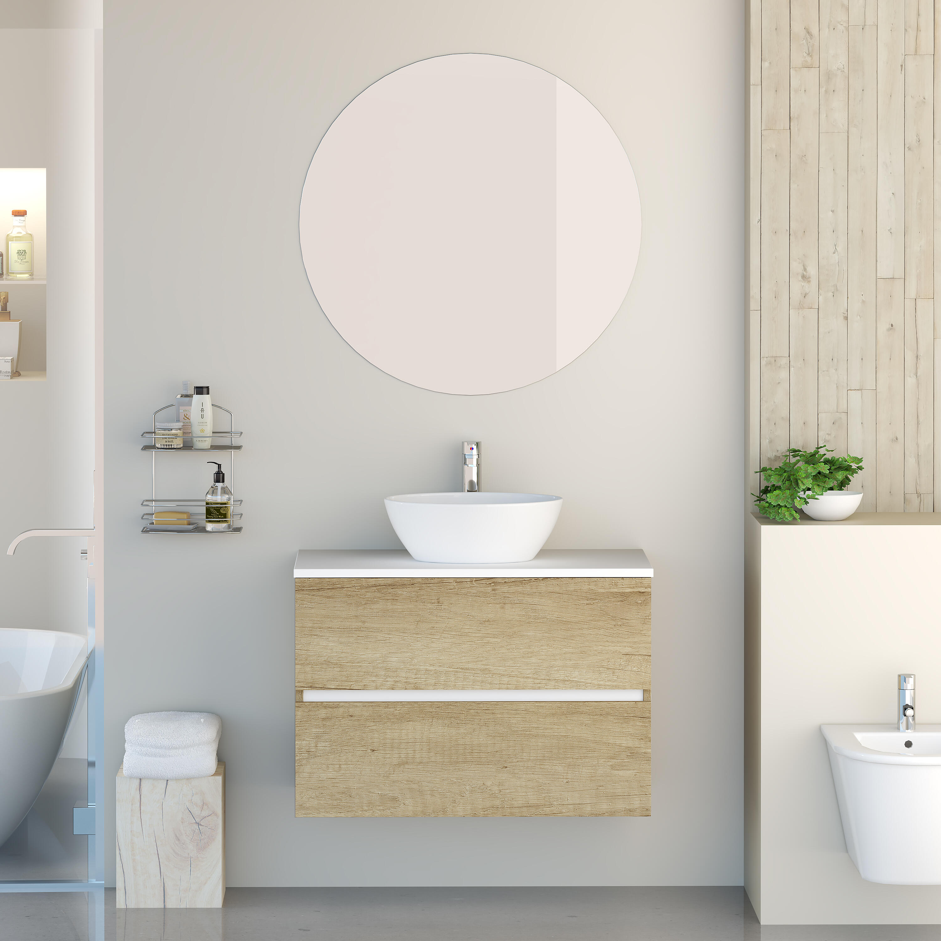 Mueble de baño con lavabo y espejo harbor olmo mate 80x46 cm