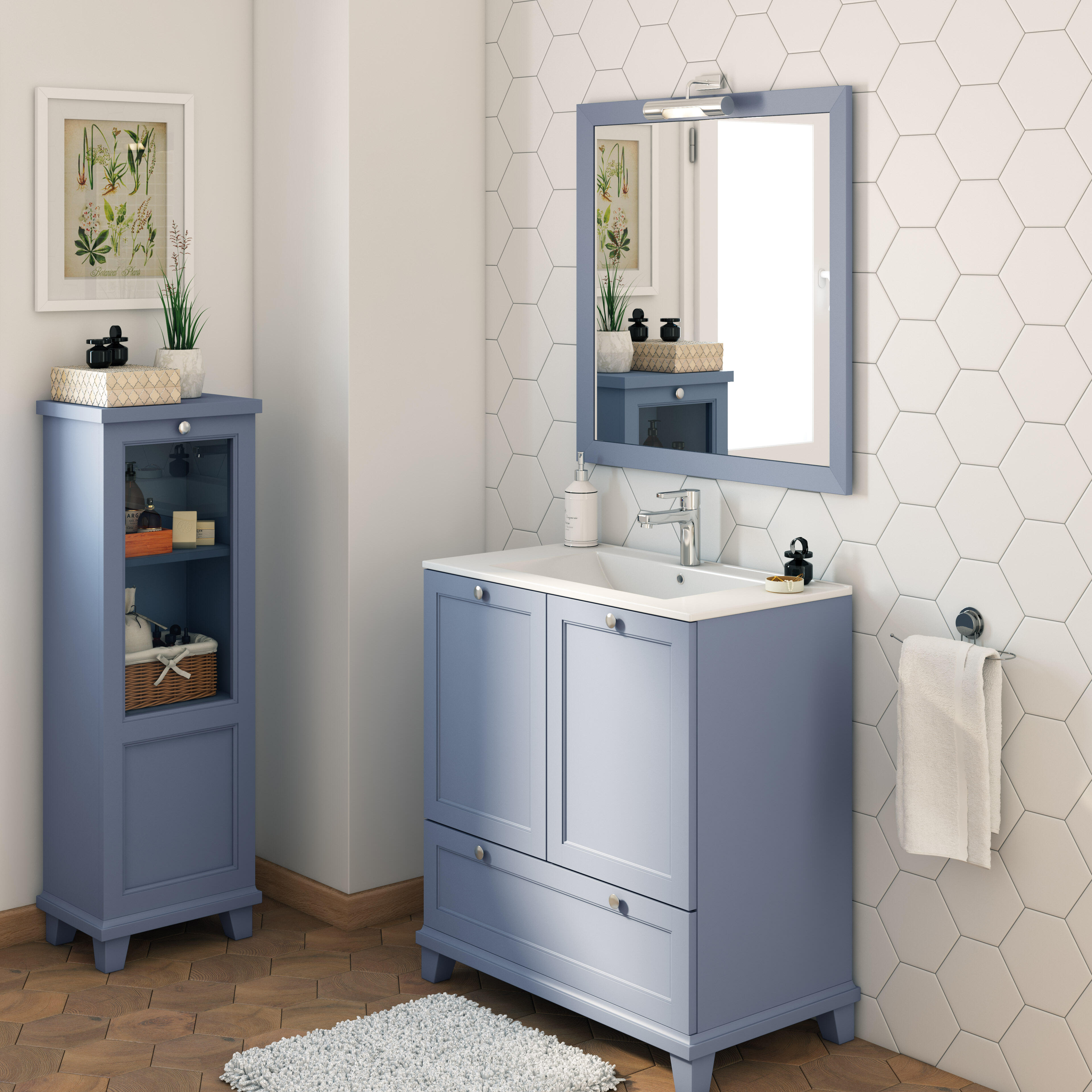 Mueble de baño con lavabo unike azul 80x45 cm