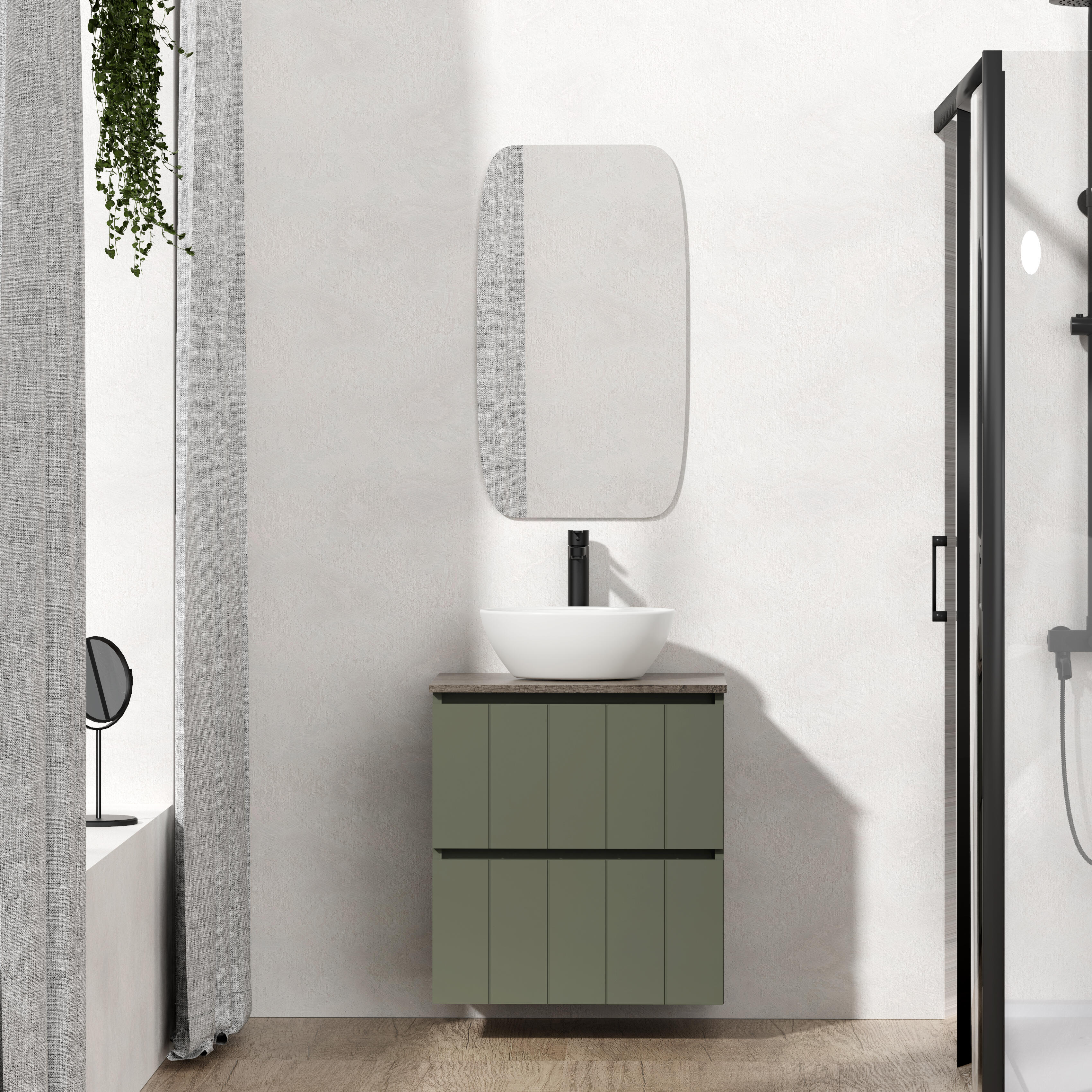 Mueble de baño con lavabo terra verde mate 60x45 cm
