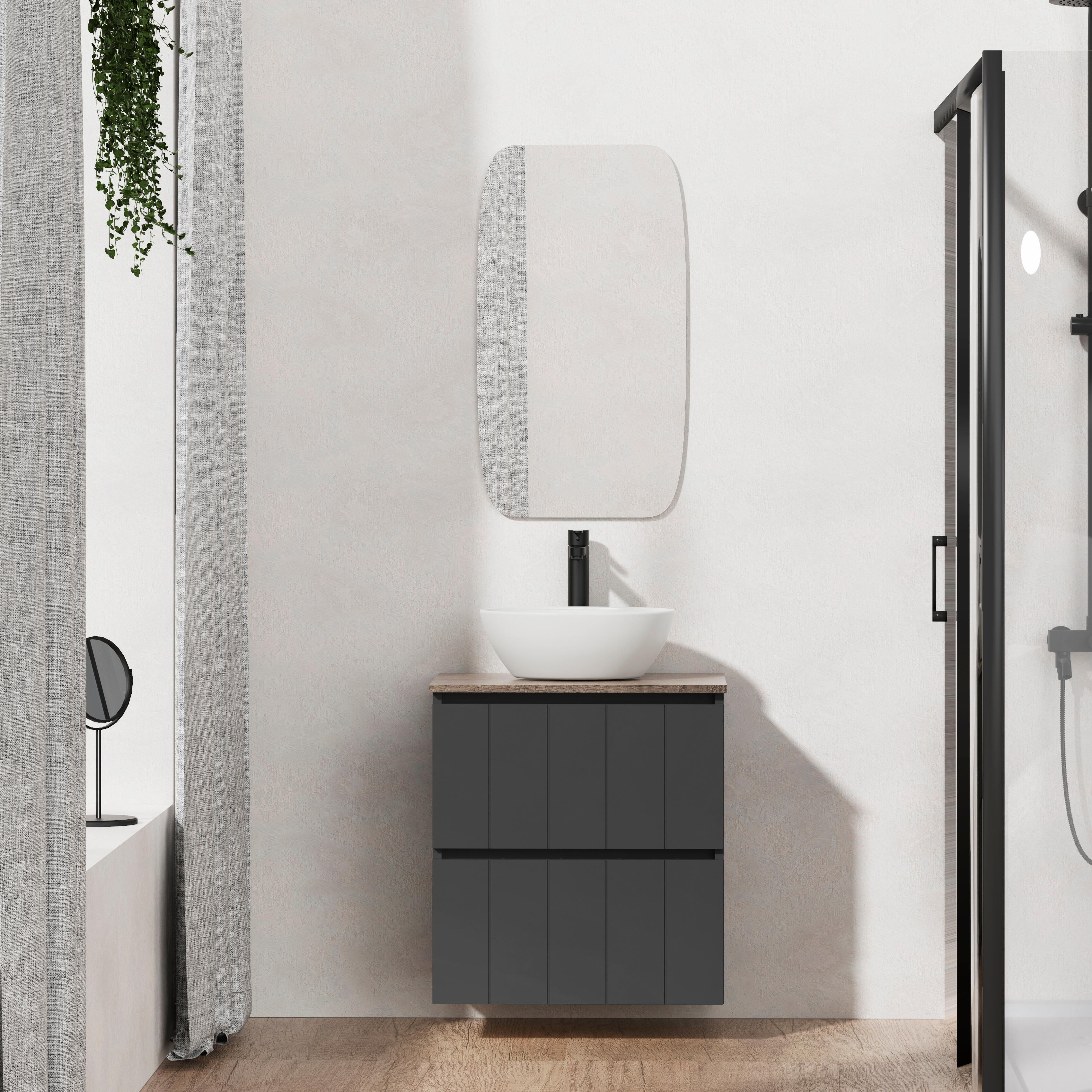 Mueble de baño con lavabo terra gris oscuro mate 60x45 cm