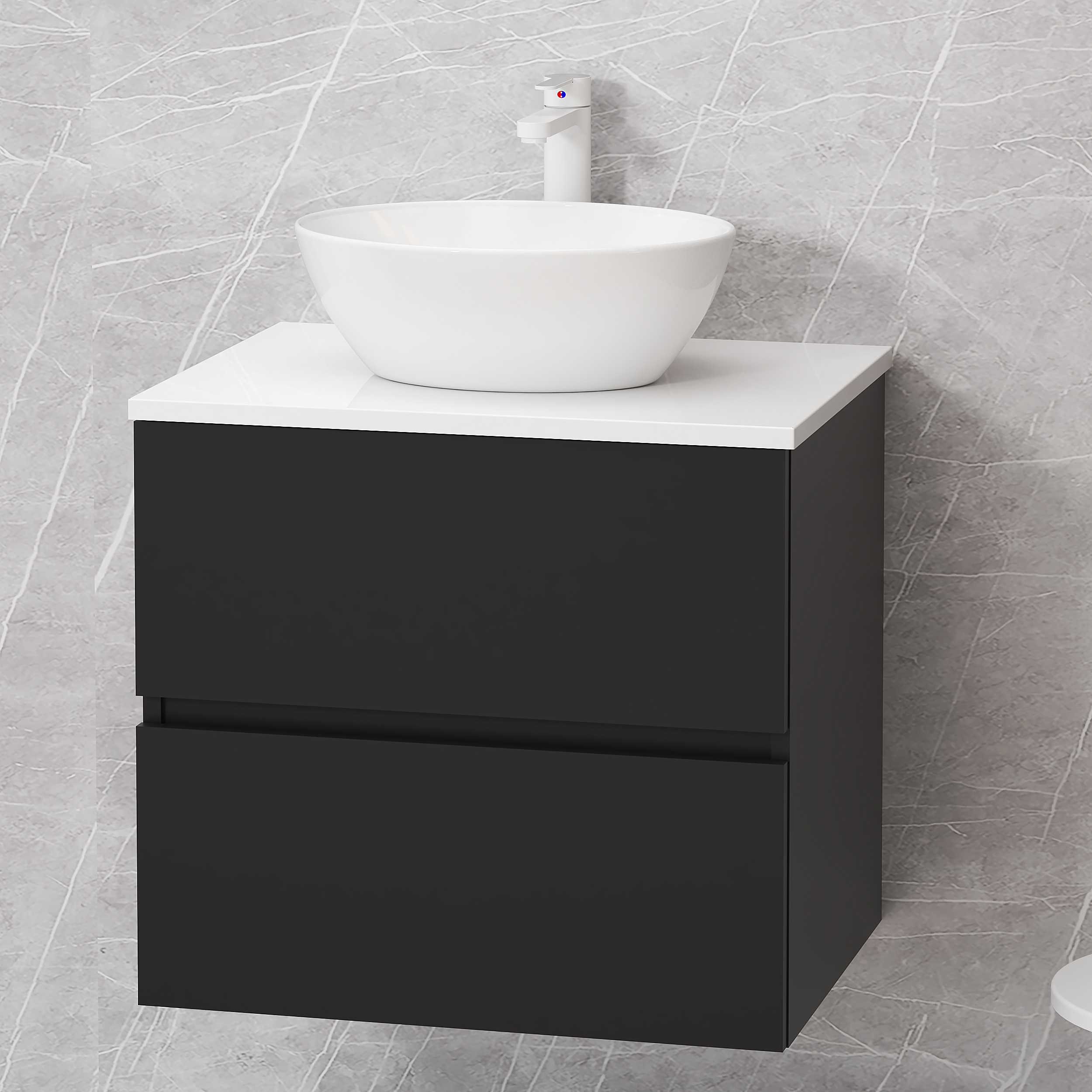 Mueble de baño con lavabo y espejo bari negro mate 60x46 cm