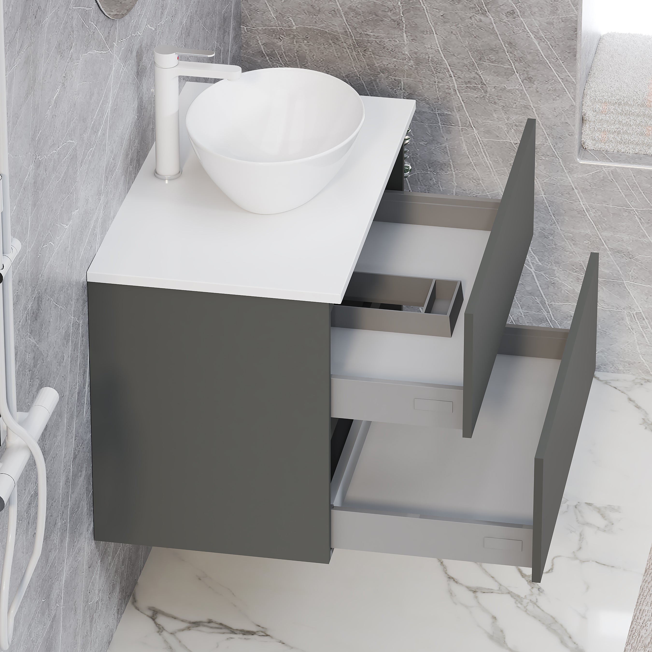 Mueble de baño con lavabo y espejo bari gris mate 60x46 cm