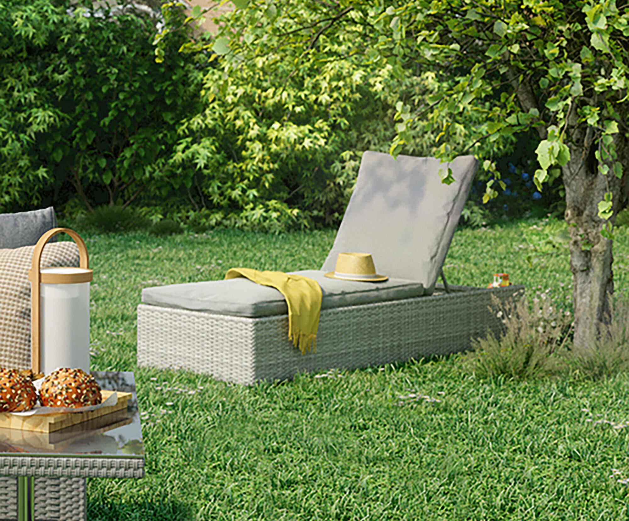 Espreguiçadeira de rattan cinza NATERIAL DAVOS 197X65X36CM - 11