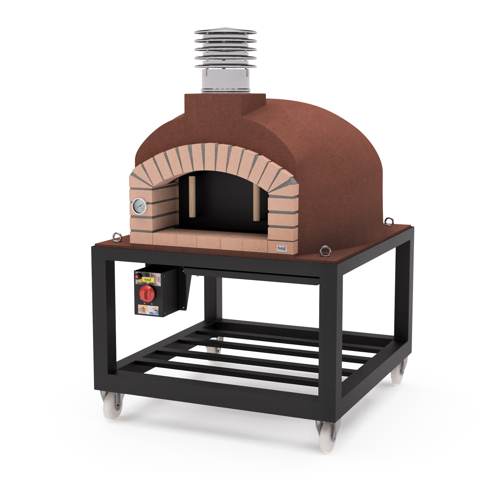 Horno leña olympus mons pro rojo 130cm + base c/ruedas plus + gas