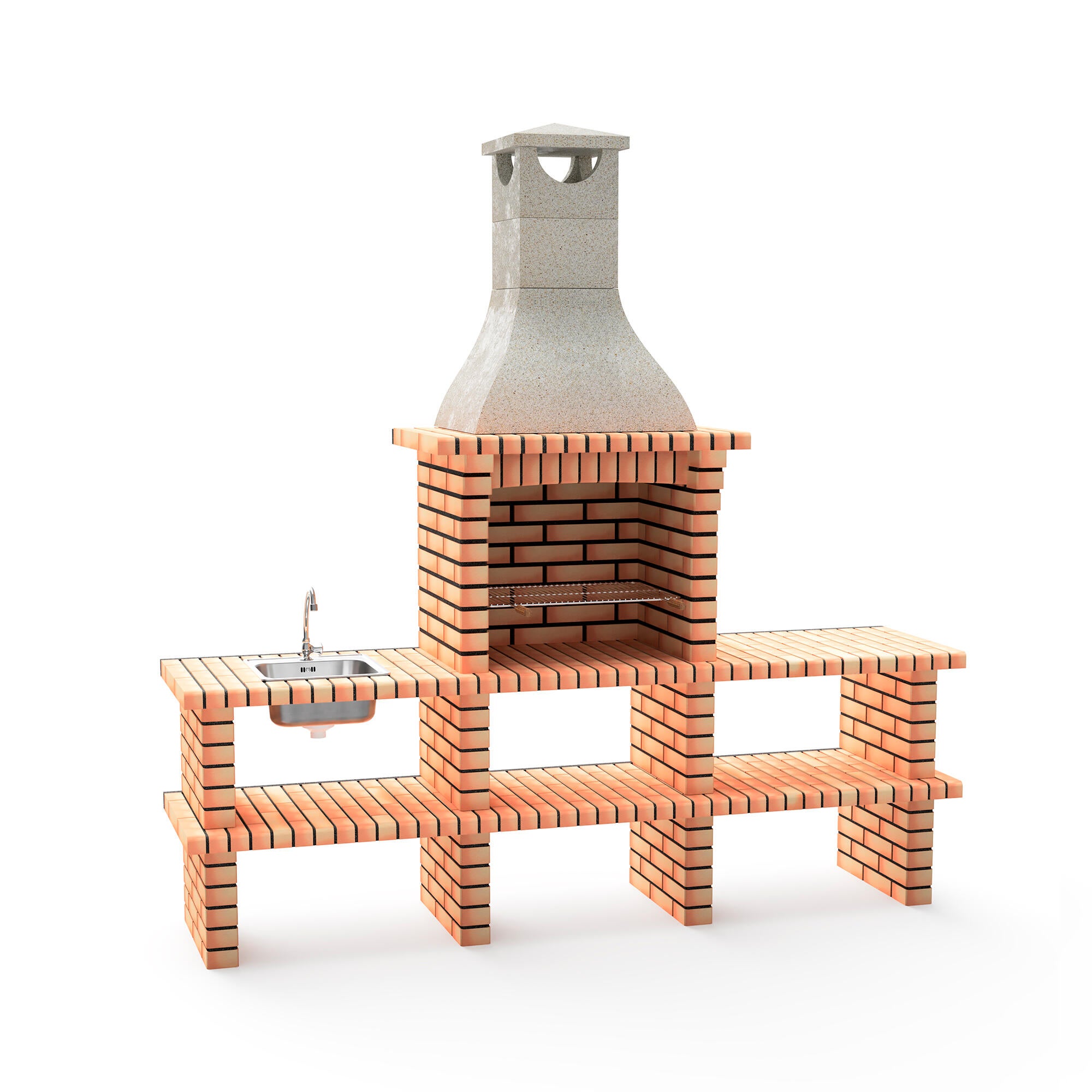 Barbacoa de obra texas 2 bancadas 241x239x57 cm de 875 kg + fregadero + grifo