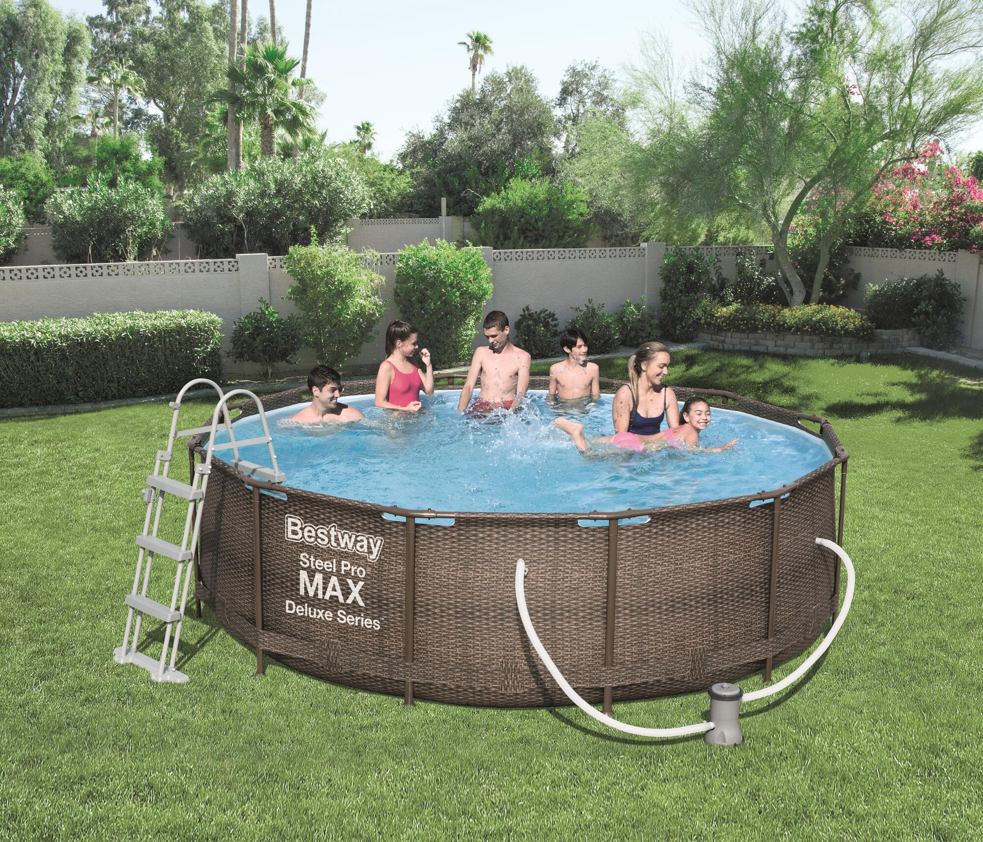 Piscina tubular de acero marrón redonda ø 3.66x1 m con depuradora de cartucho y escalera de seguridad BESTWAY - 7