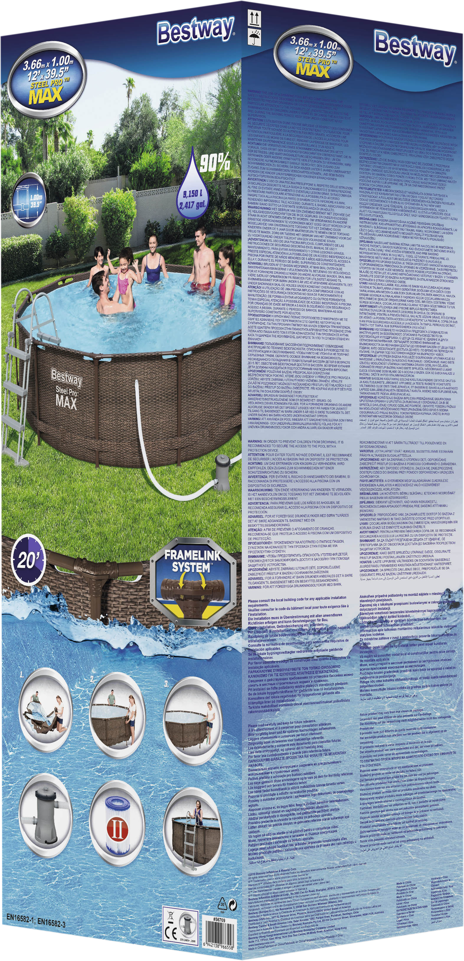 Piscina tubular de acero marrón redonda ø 3.66x1 m con depuradora de cartucho y escalera de seguridad BESTWAY - 9