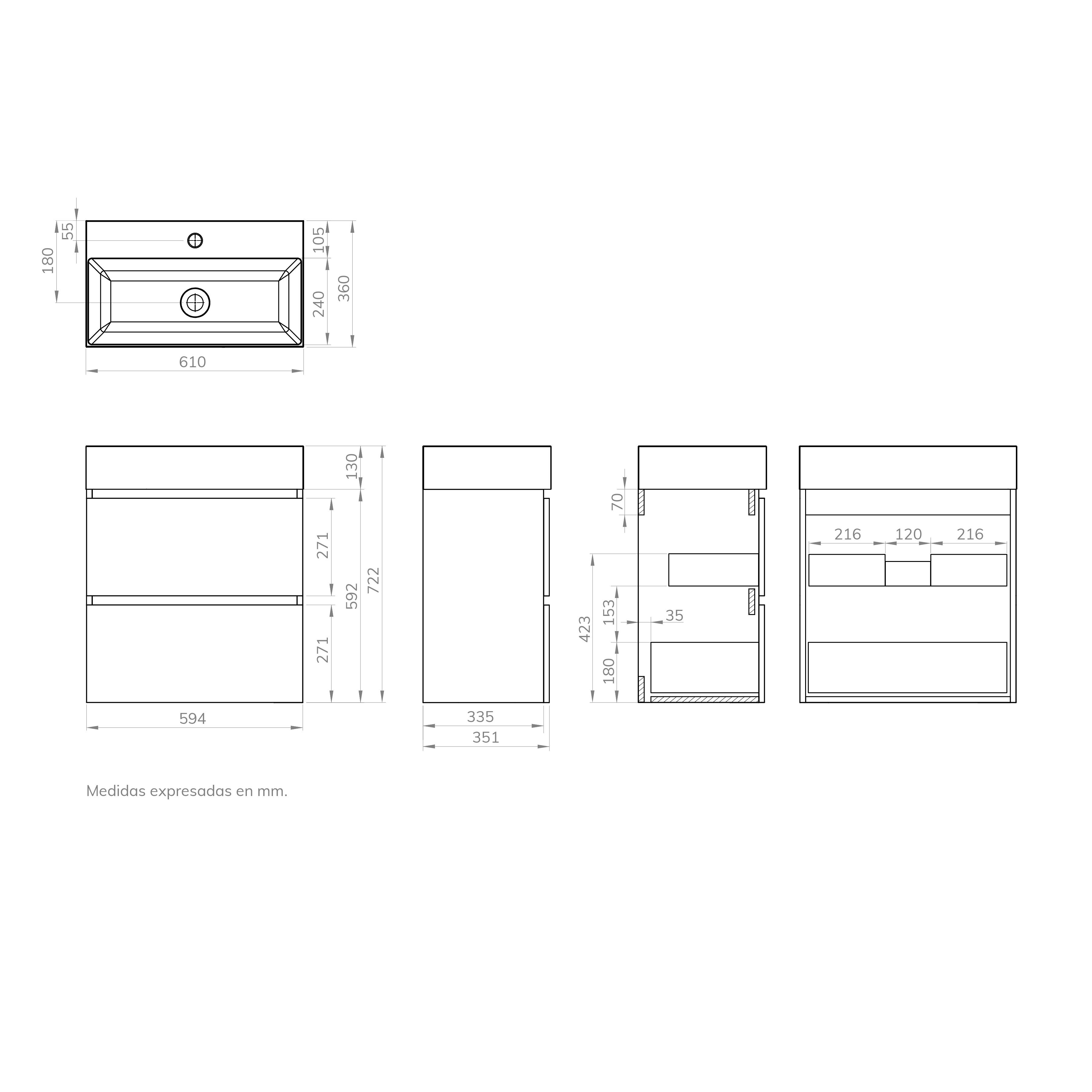 Mueble de baño con lavabo  Espacio L blanco mate 60x35 cm - 7
