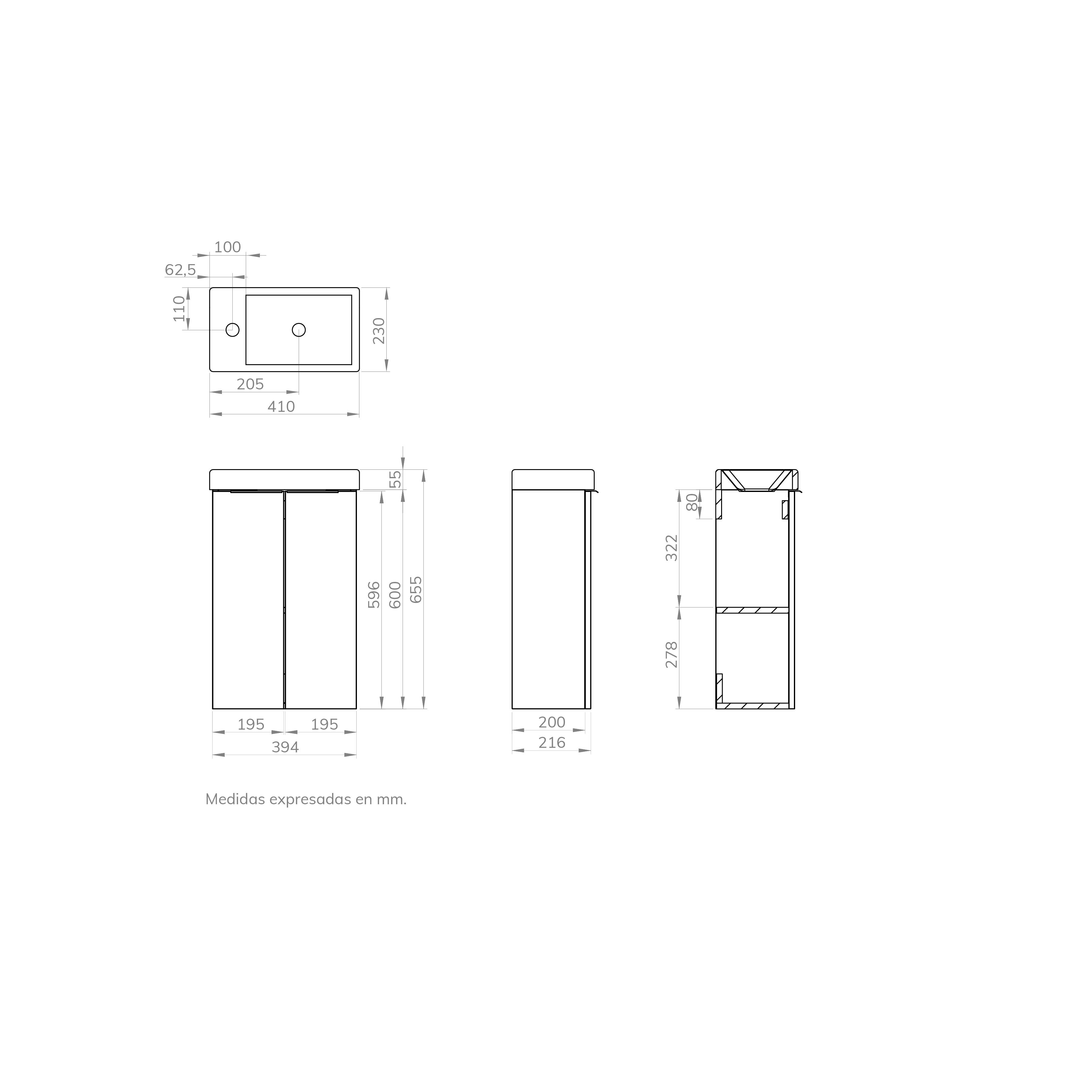 Mueble de baño con lavabo  Espacio Xs olmo mate 40x22 cm - 7