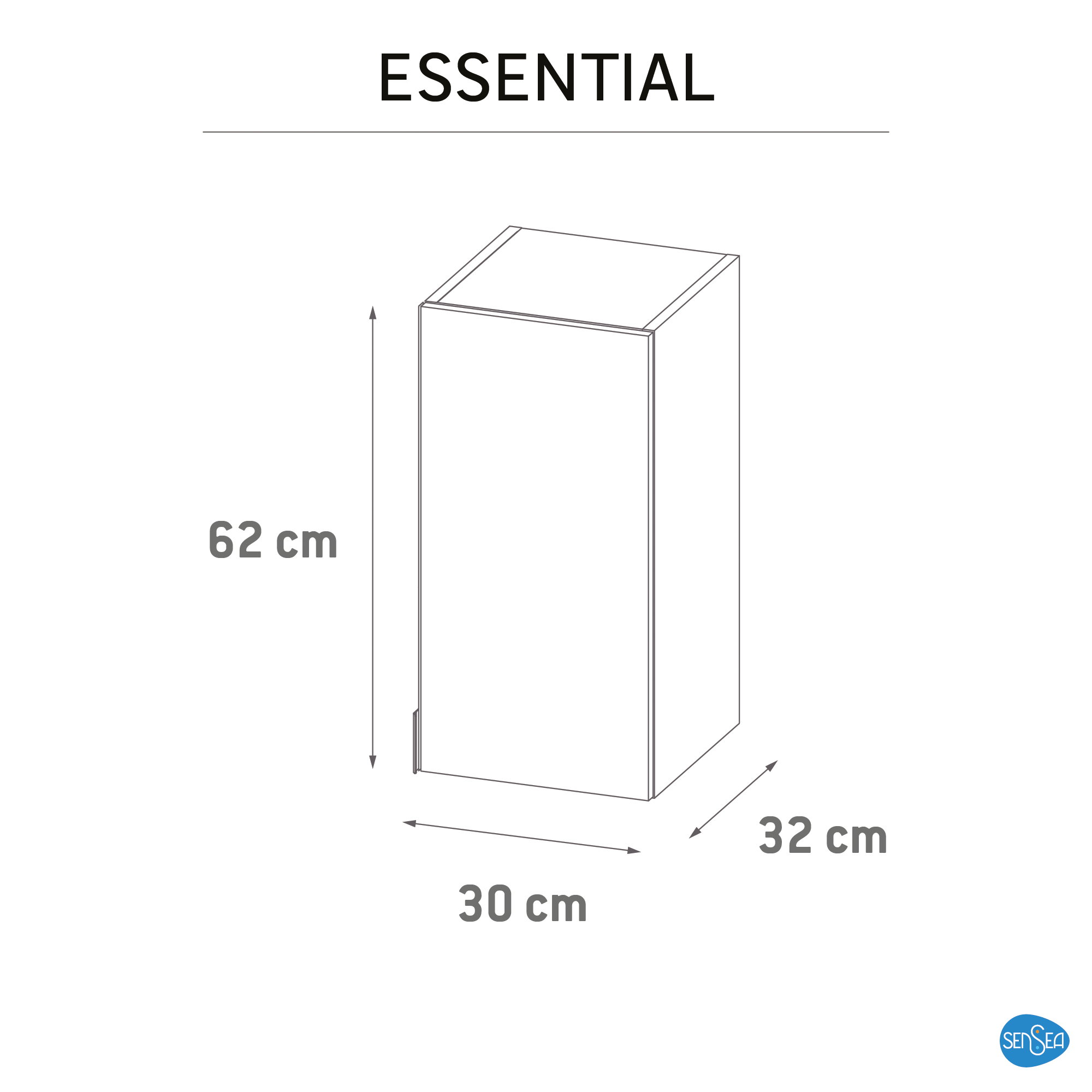 Pensile bagno Essential bianco in truciolare SENSEA, 1 anta apertura da sinistra e destra P 32 x L 30 x H 62 cm - 8