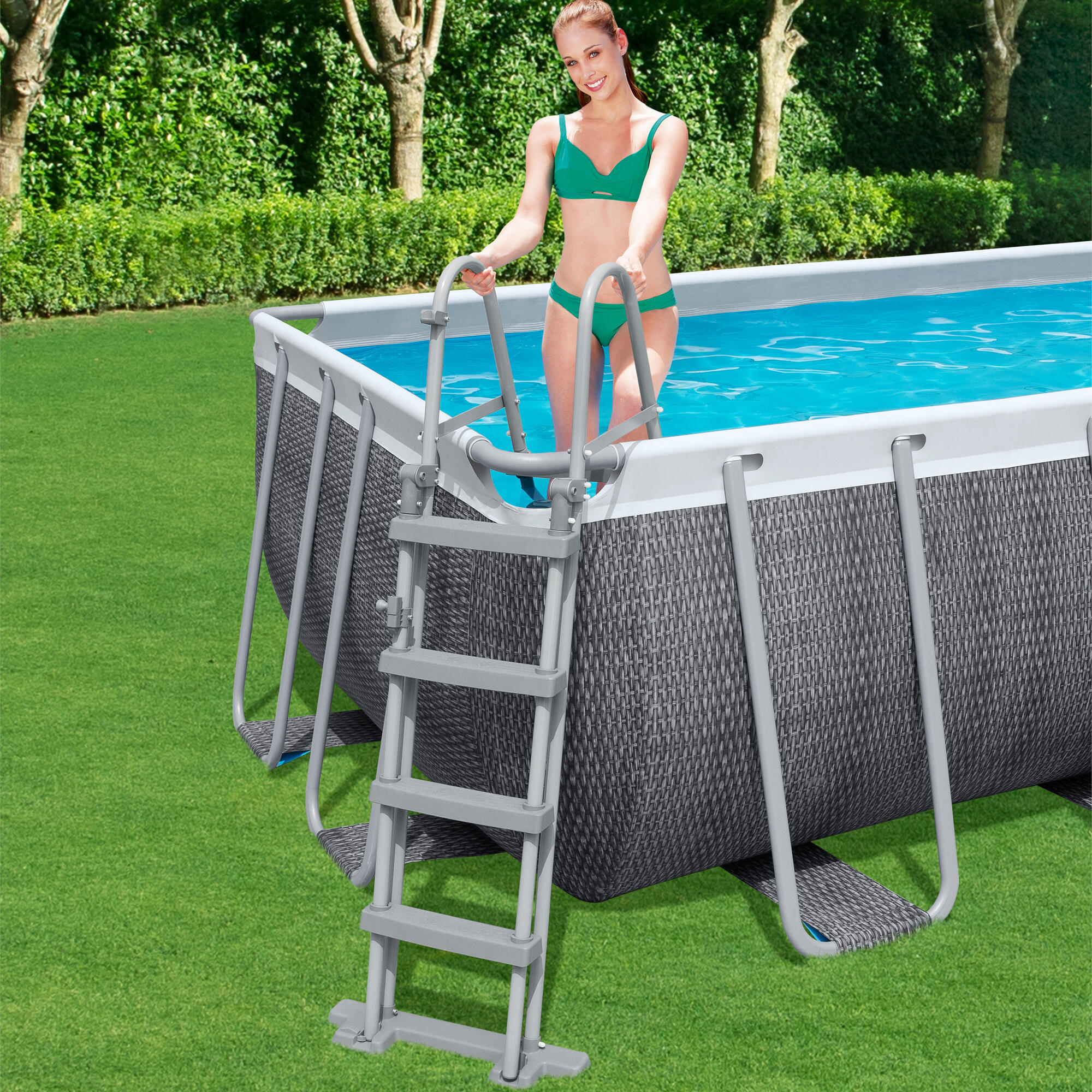 Piscina tubular de PVC multicolor rectangular 5.49x2.74x1.22 m con depuradora de cartucho y escalera de seguridad BESTWAY - 7