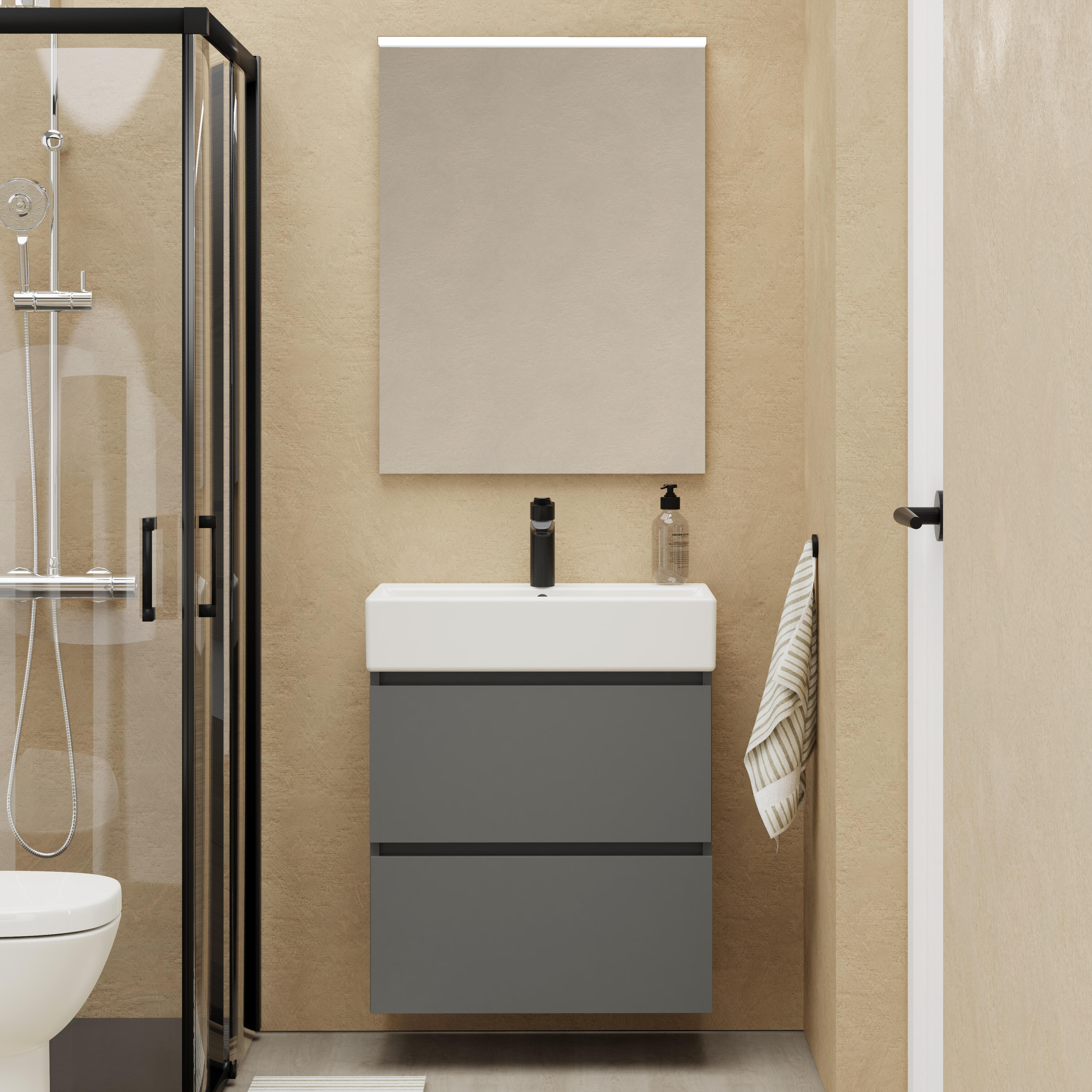Mueble de baño con lavabo espacio l gris oscuro mate 60x35 cm