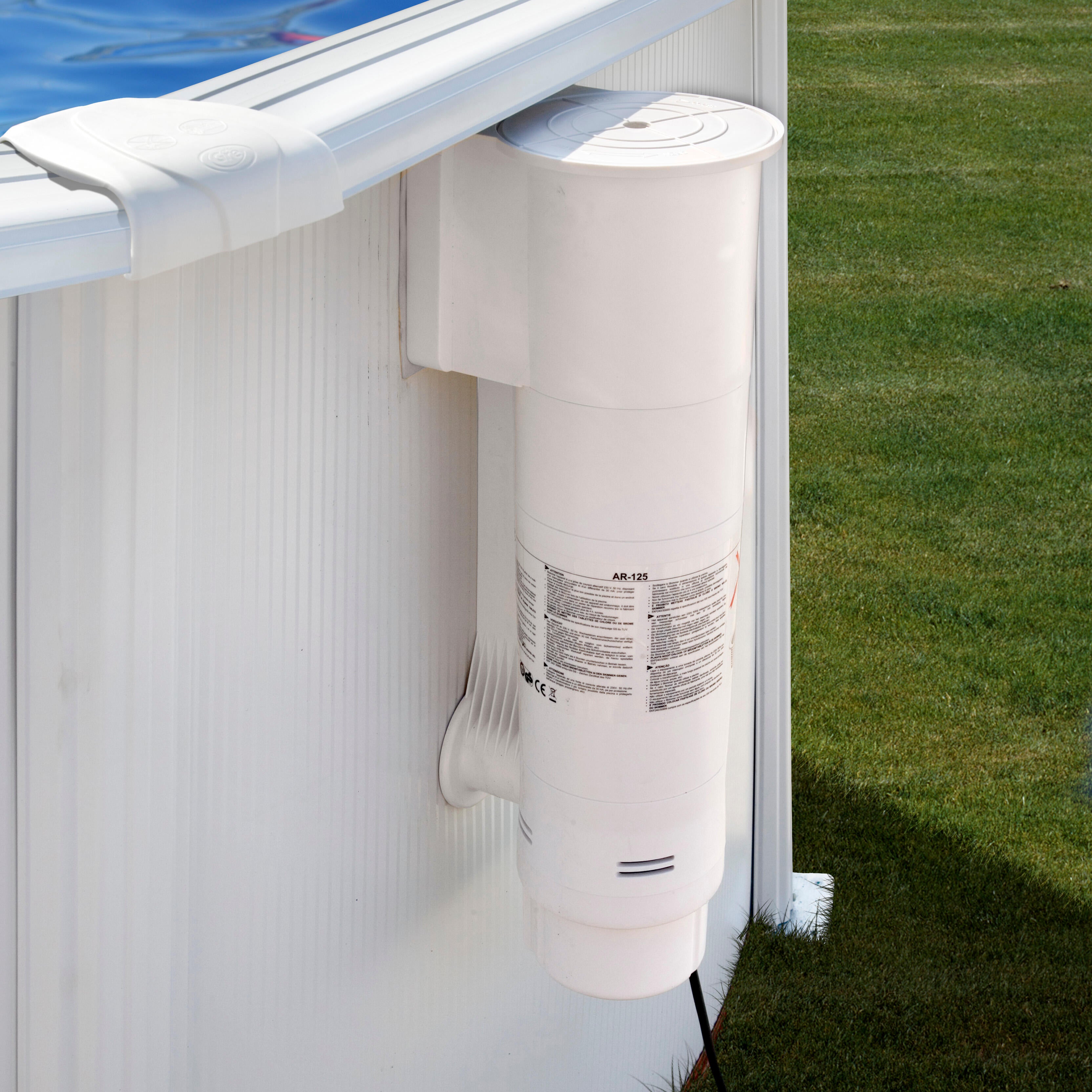 Piscina elevada de acero galvanizado blanco redonda ø 3x3x1.2 m con depuradora de cartucho y escalera de seguridad GRE - 6