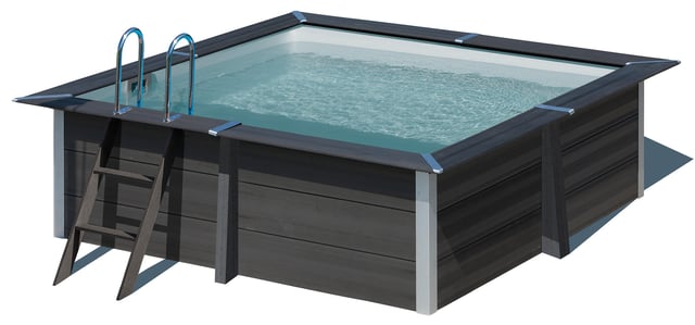 Piscina elevada de PVC gris/plata cuadrada 3.26x3.26x0.96 m con depuradora de arena y escalera de tijera GRE
