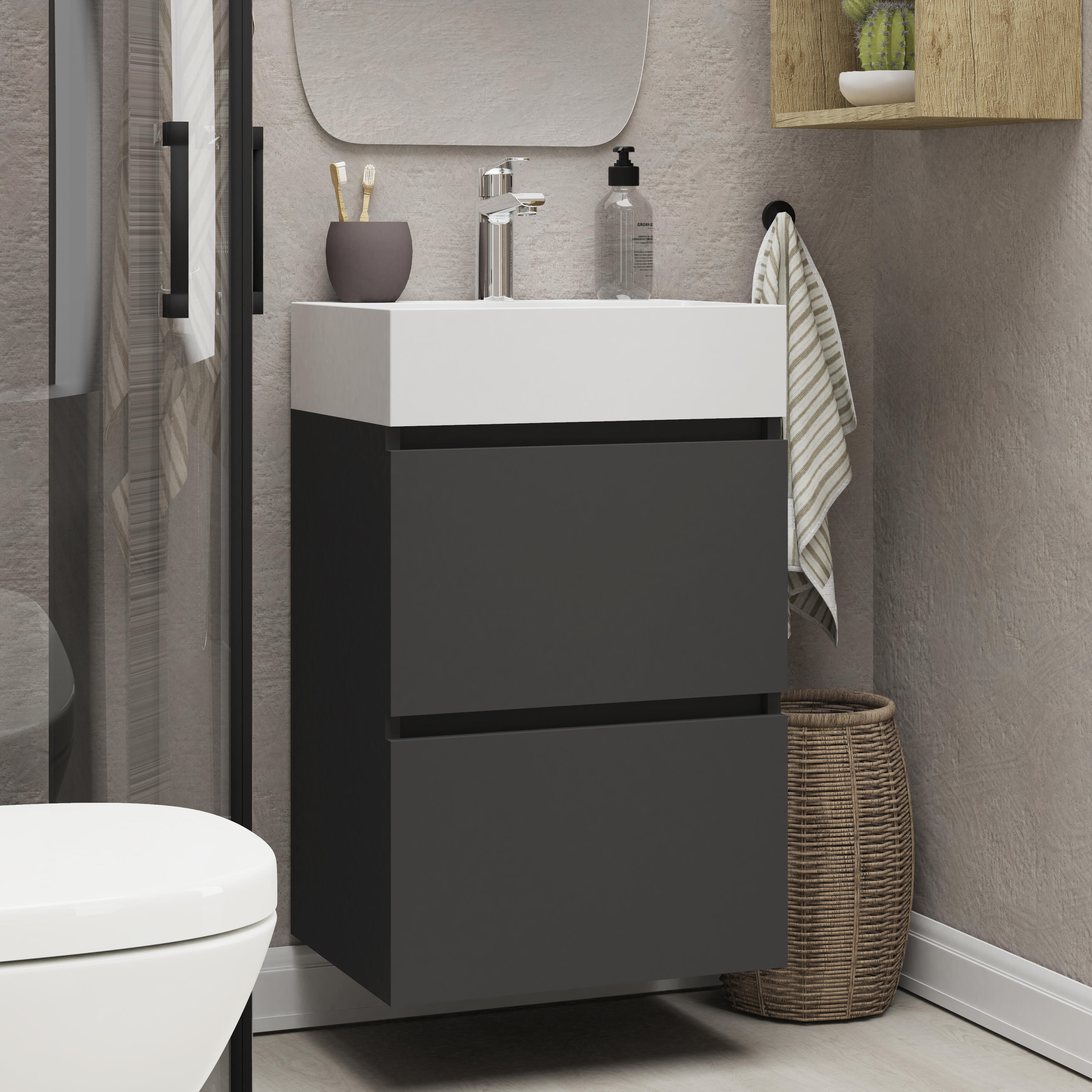 Mueble de baño con lavabo  Espacio M negro mate 45x35 cm - 4