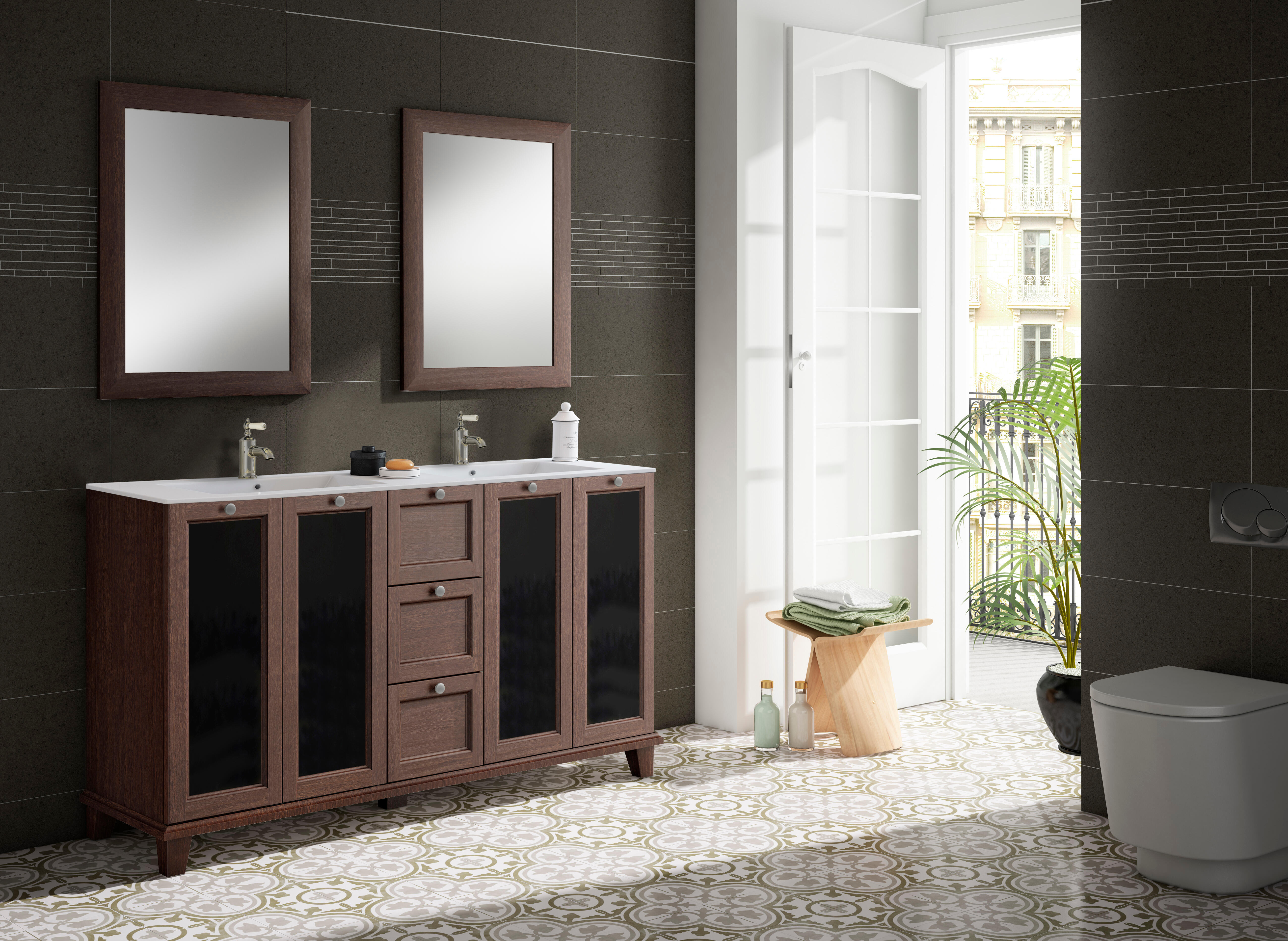 Mueble de baño con lavabo unike nogal mate 150x45 cm