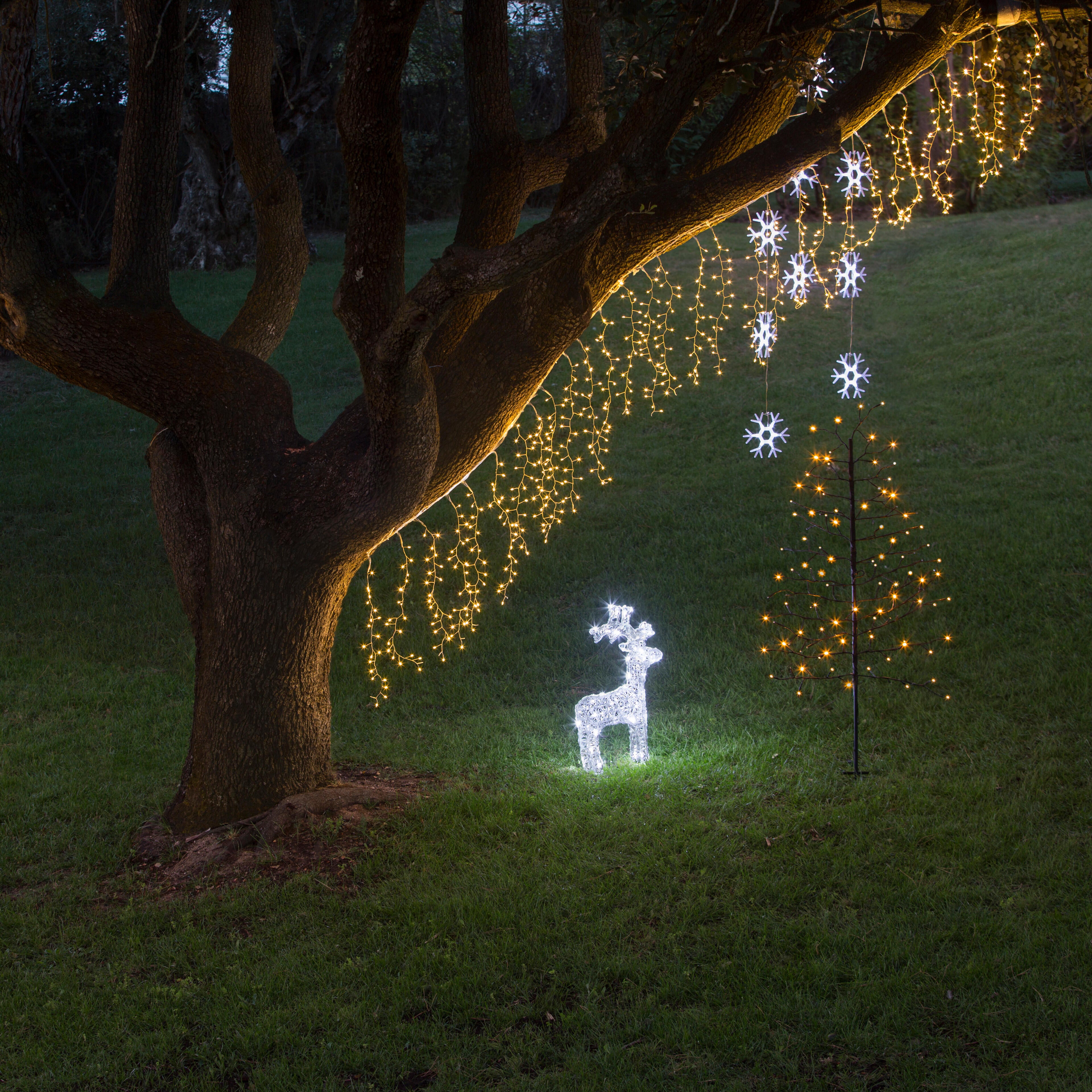 Cortina luminosa FLOCOS DE NEVE 1X1M 54 Led Branco exterior - 4