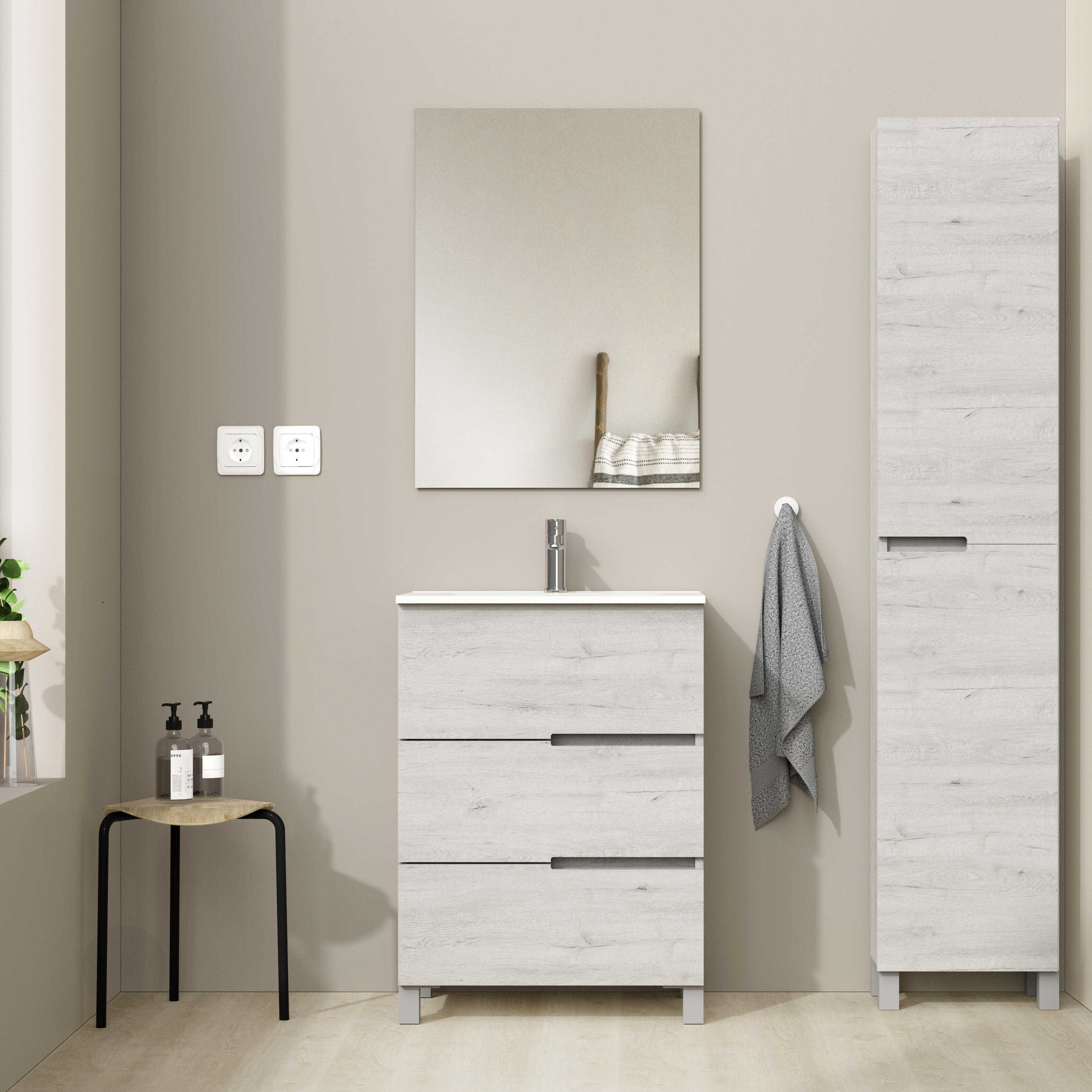 Mueble de baño con lavabo alda one box roble gris mate 60x45 cm