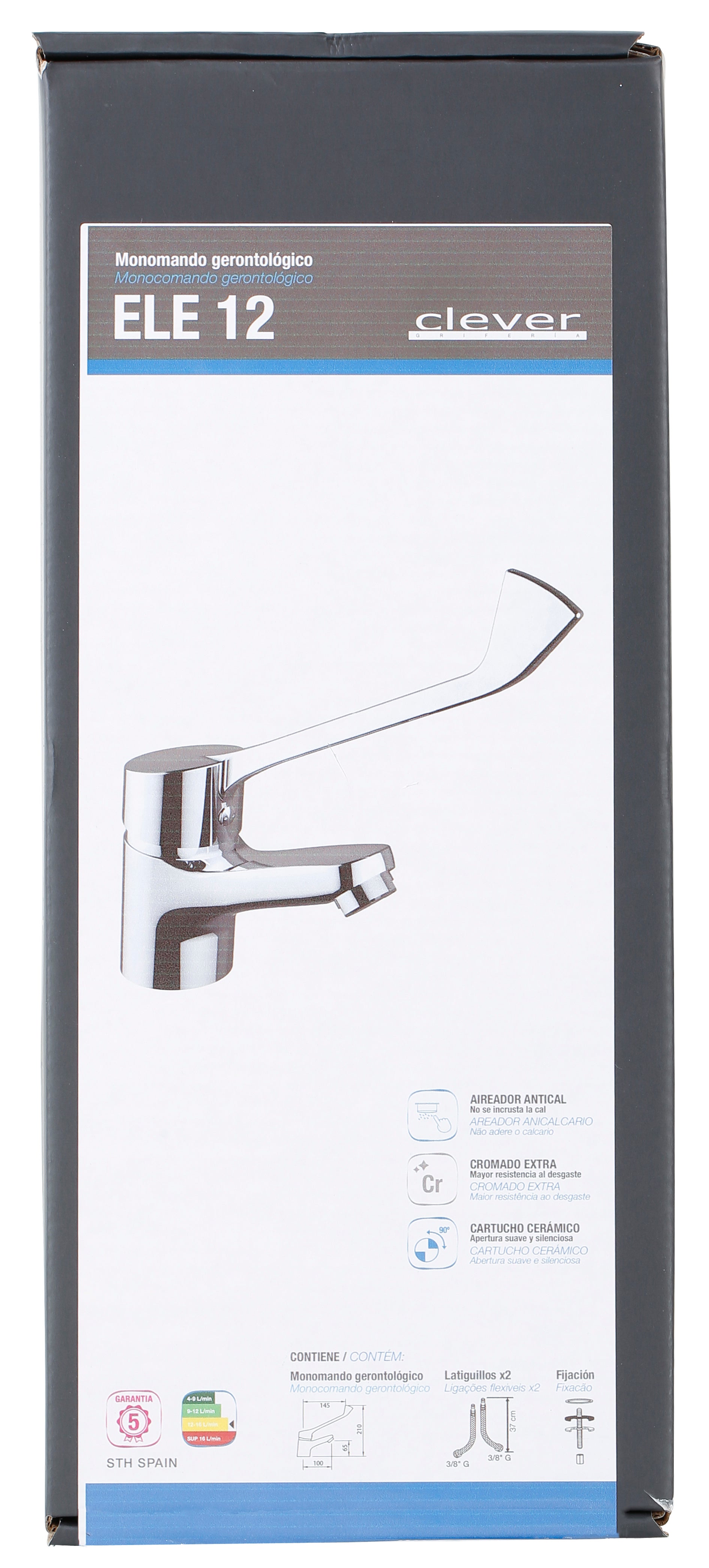 Grifo de lavabo CLEVER Ele 12 monomando cromo brillo. Antical. Latón. - 7