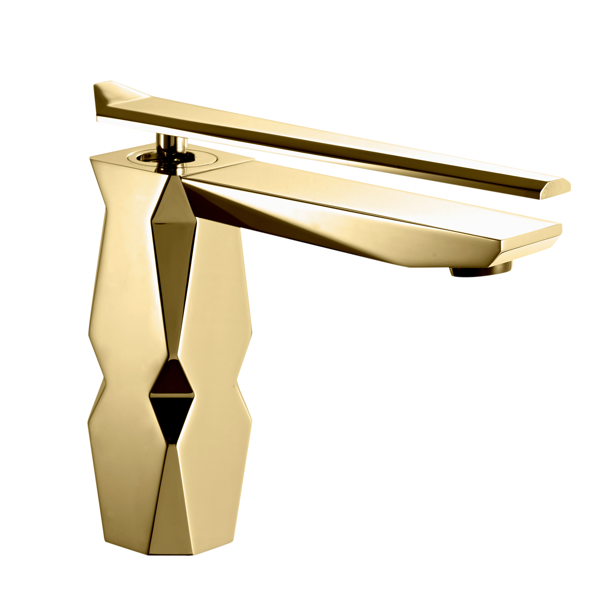Grifo de lavabo empotrado ovalado con embellecedor cuadrado dorado  cepillado serie sil