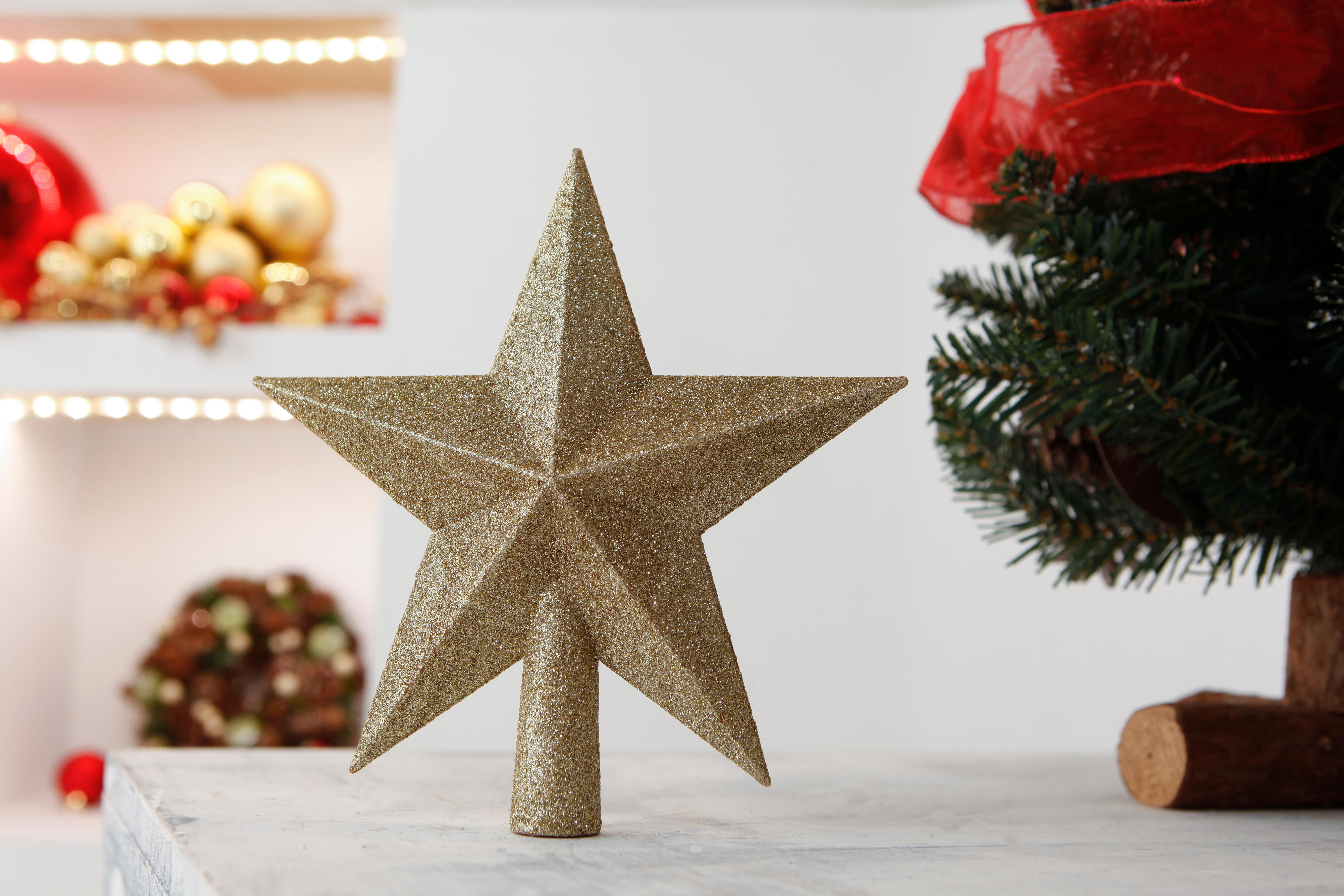 Adorno coronación árbol Estrella de Navidad dorada 19 cm - 4