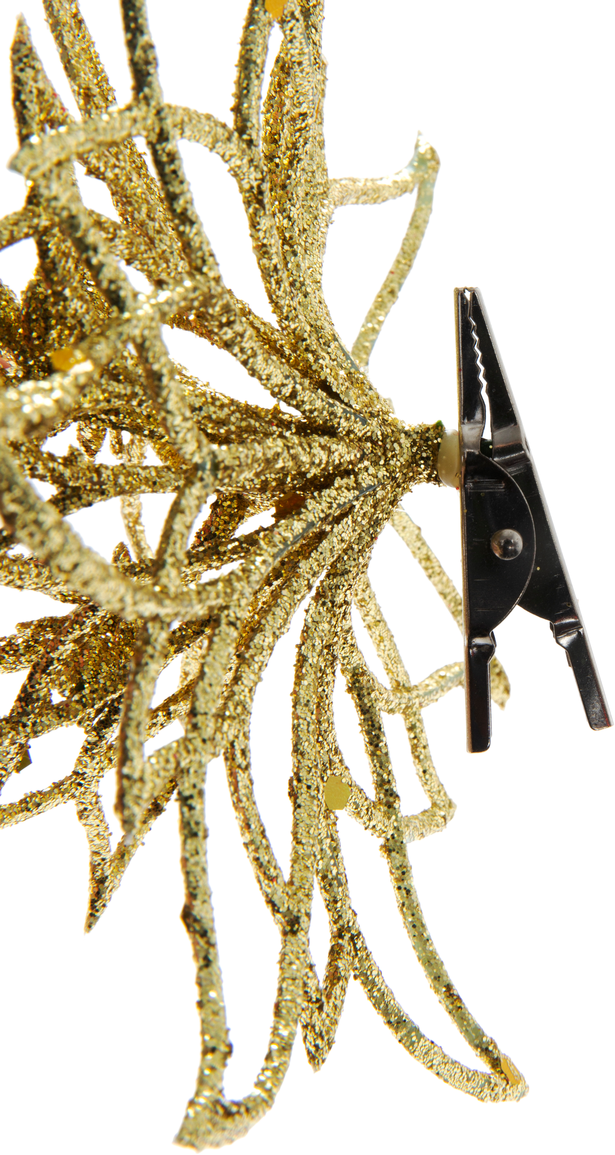 Enfeite clip flor glitter 14 cm dourado - 5