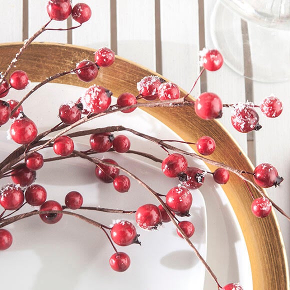 Adorno Rama de bayas rojas y nieve brillo 55 cm - 2