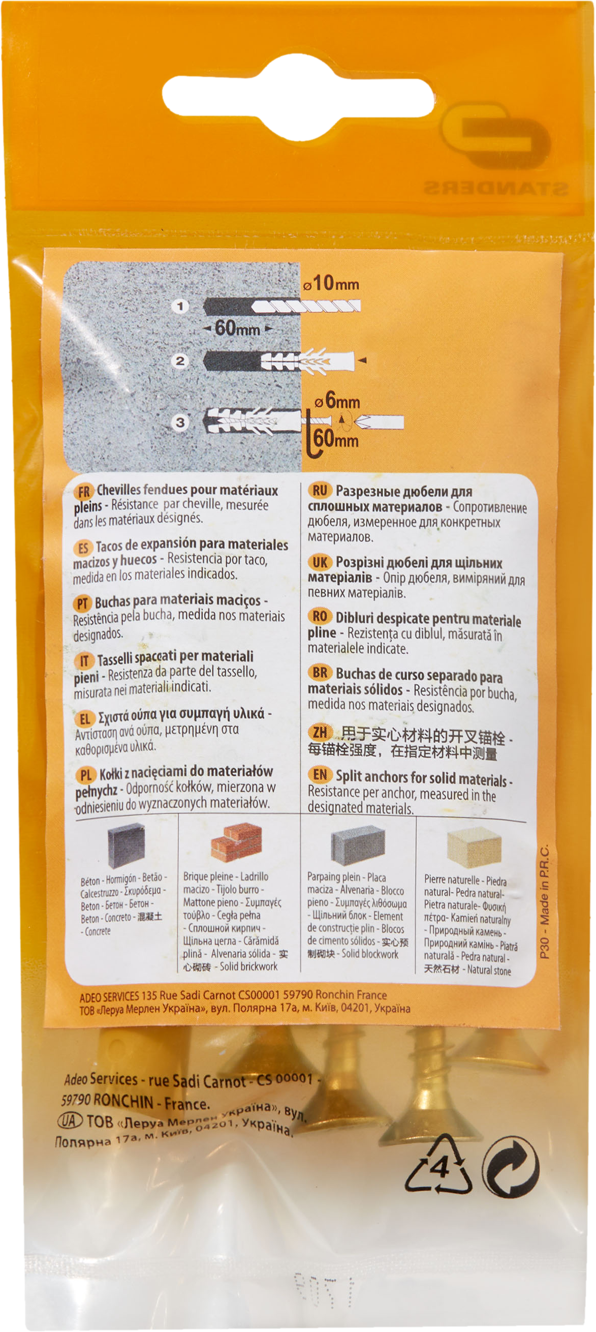 6 buchas nylon STANDERS 10X50MM COM PARAFUSO - 6