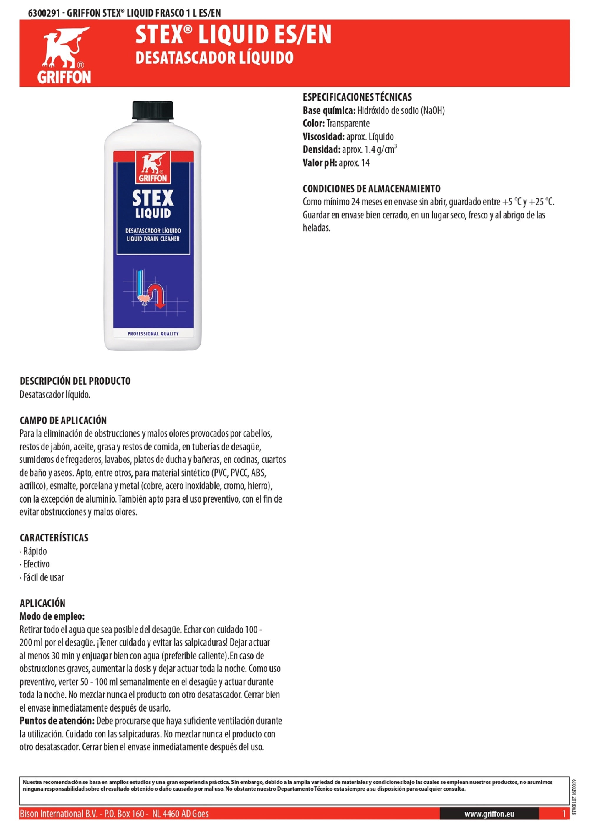 Desatascador líquido químico 1L STEX - 2