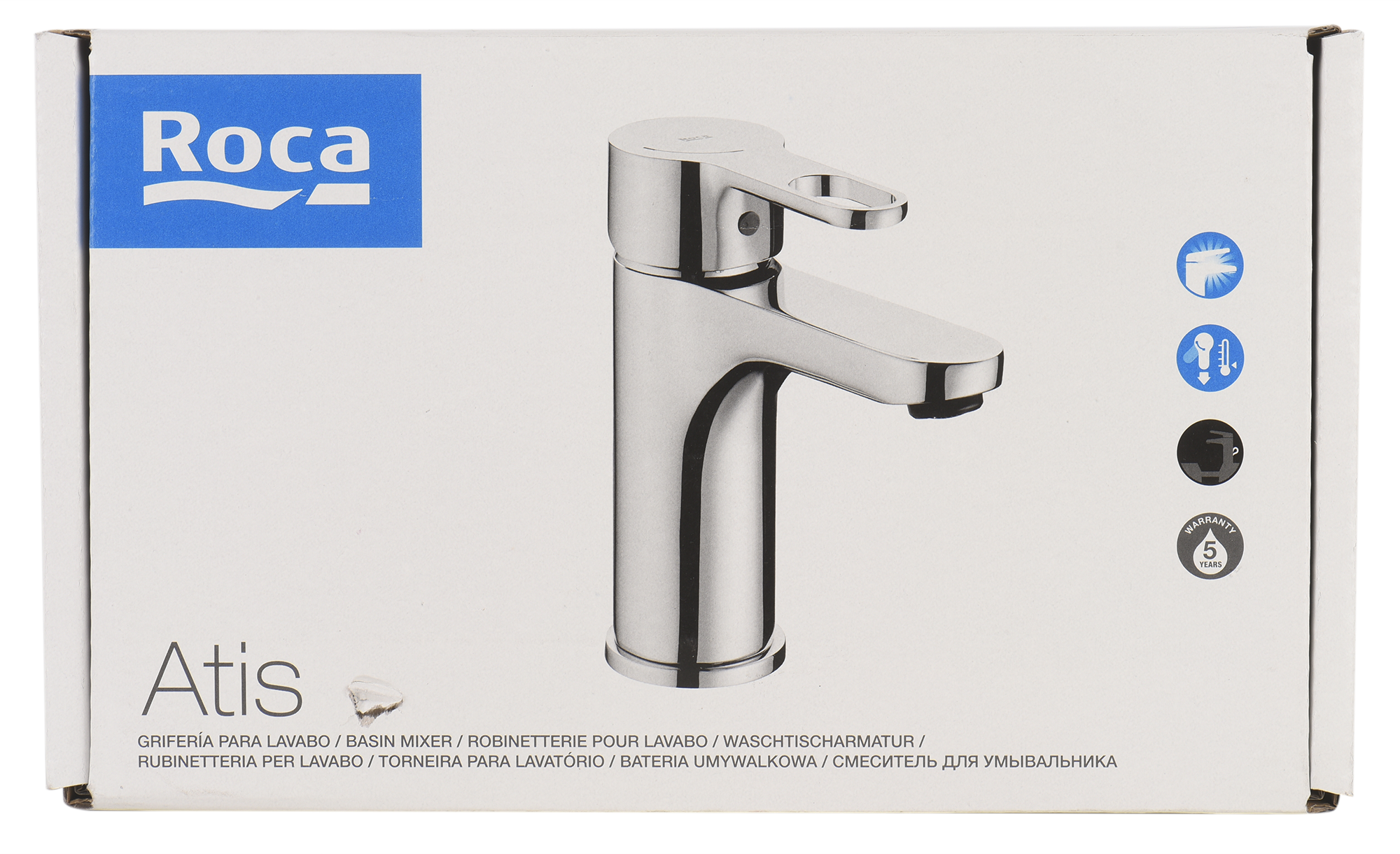 Grifo de lavabo ROCA Atis monomando cromo brillo. Apertura en frío. Antical. Latón - 14