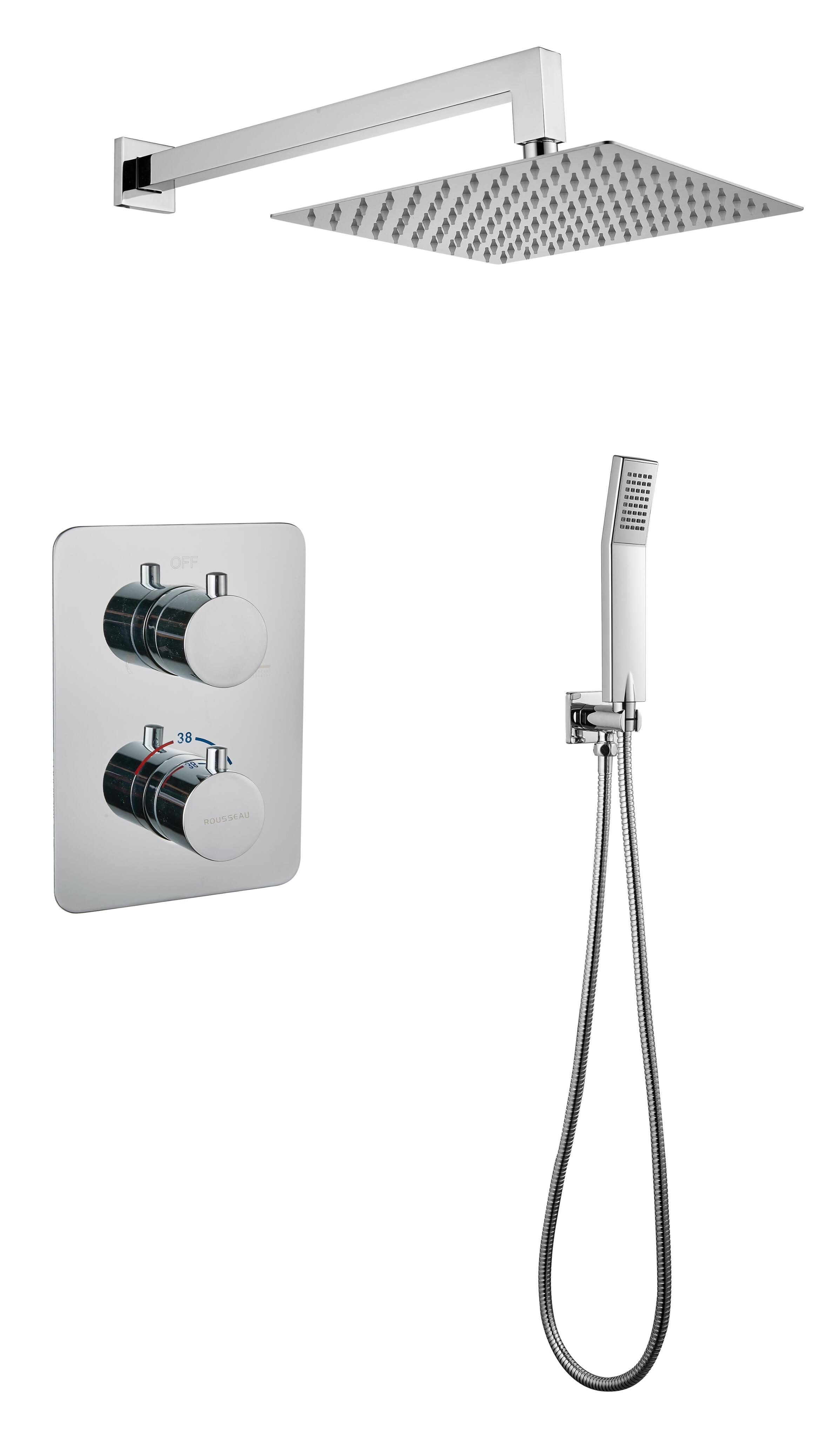 Ducha empotrada termostática EDOUARD ROUSSEAU cromo brillo cuadrada. Rociador a pared 25 cm Antical 2 vías - 2