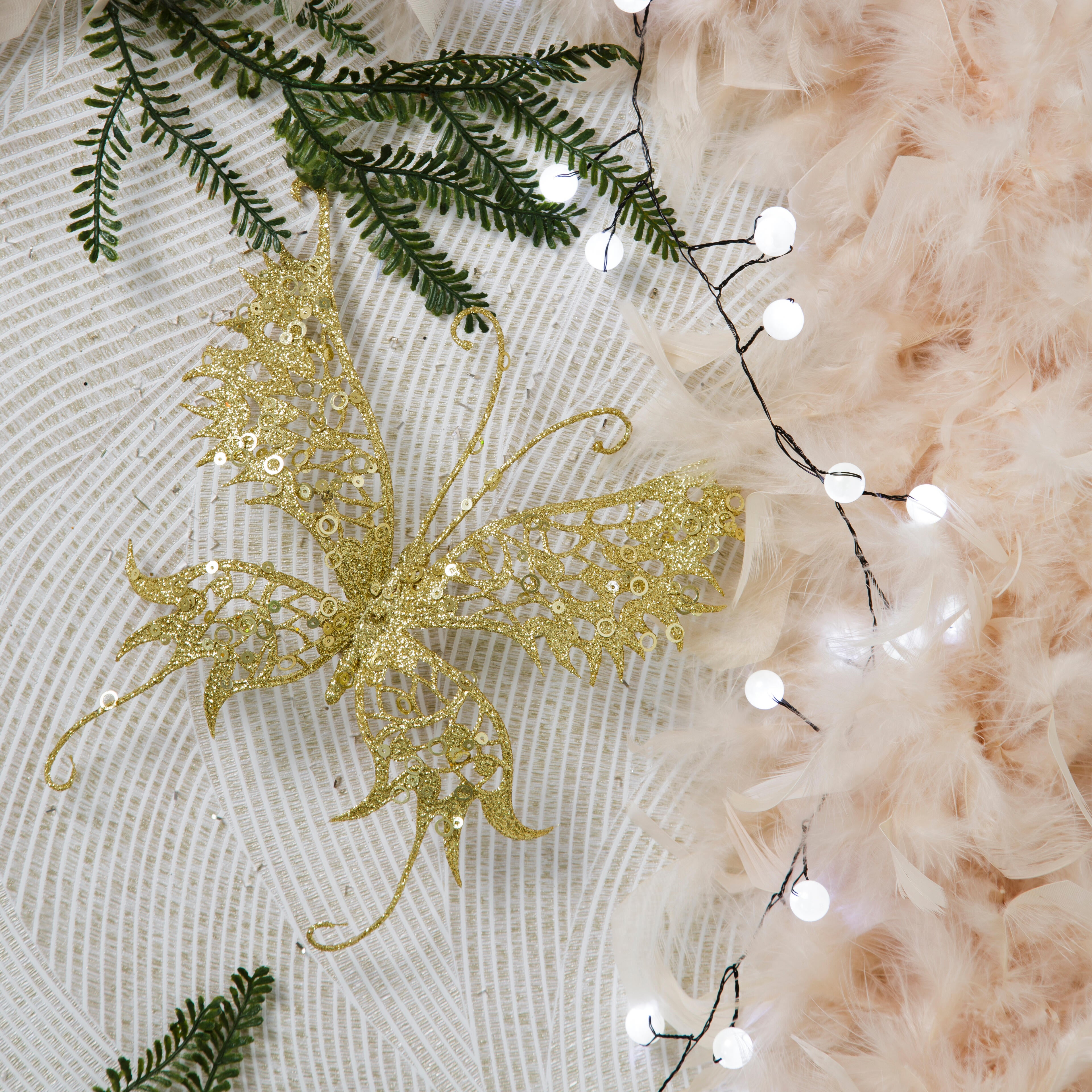 Enfeite clip borboleta 18 cm dourado - 2