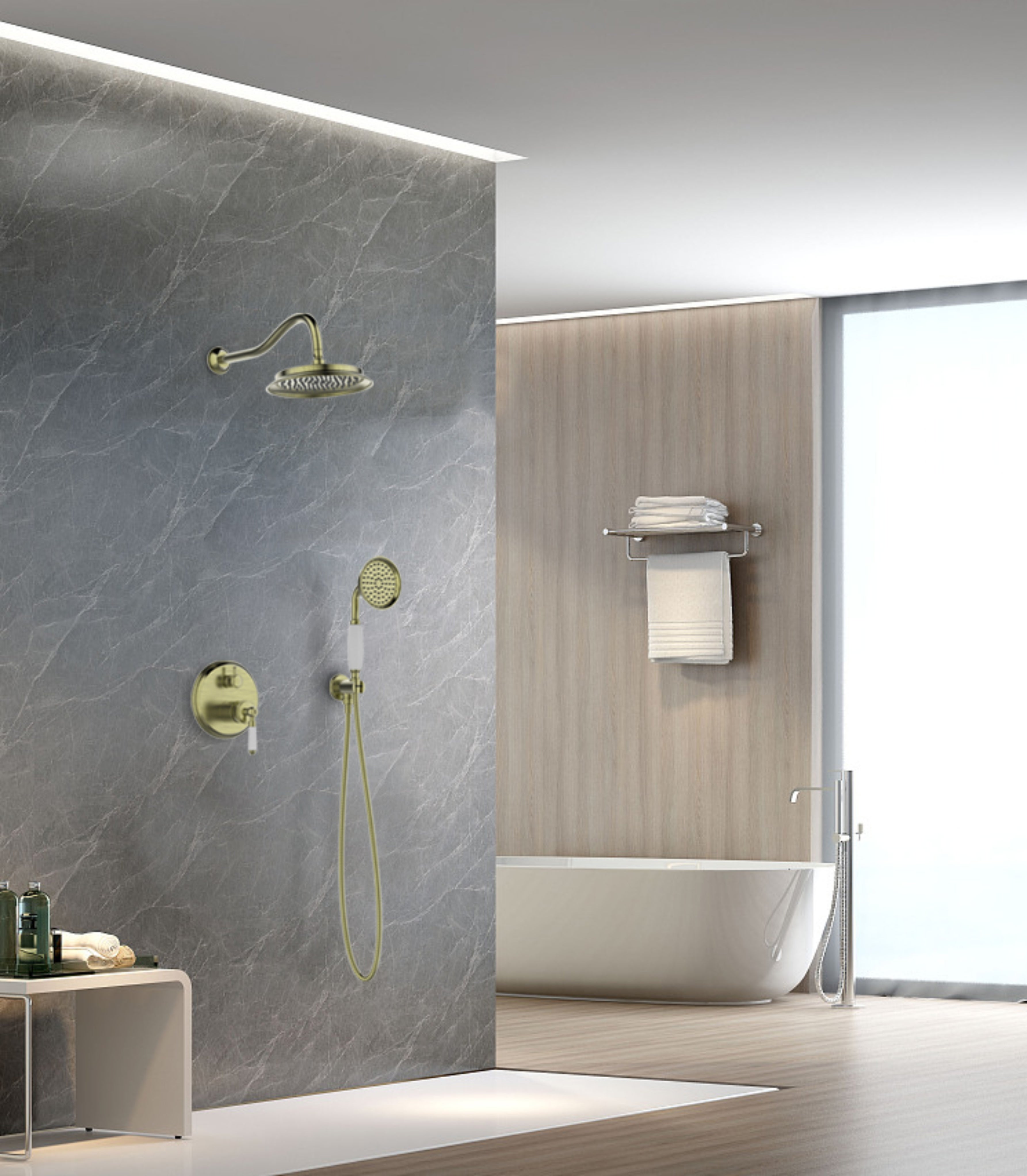 Conjunto de ducha empotrado monomando edouard rousseau rustic bronce