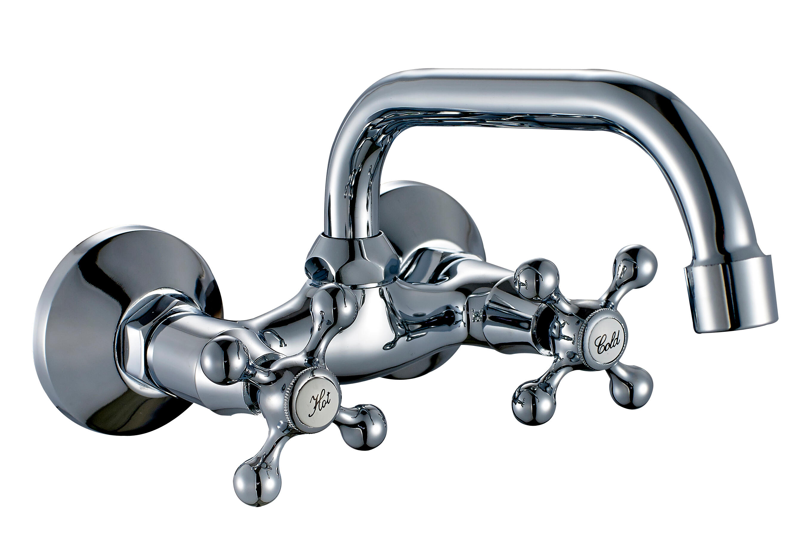 Grifo de cocina bimando pared horizontal aquagrif athos 9-13 acero brillo