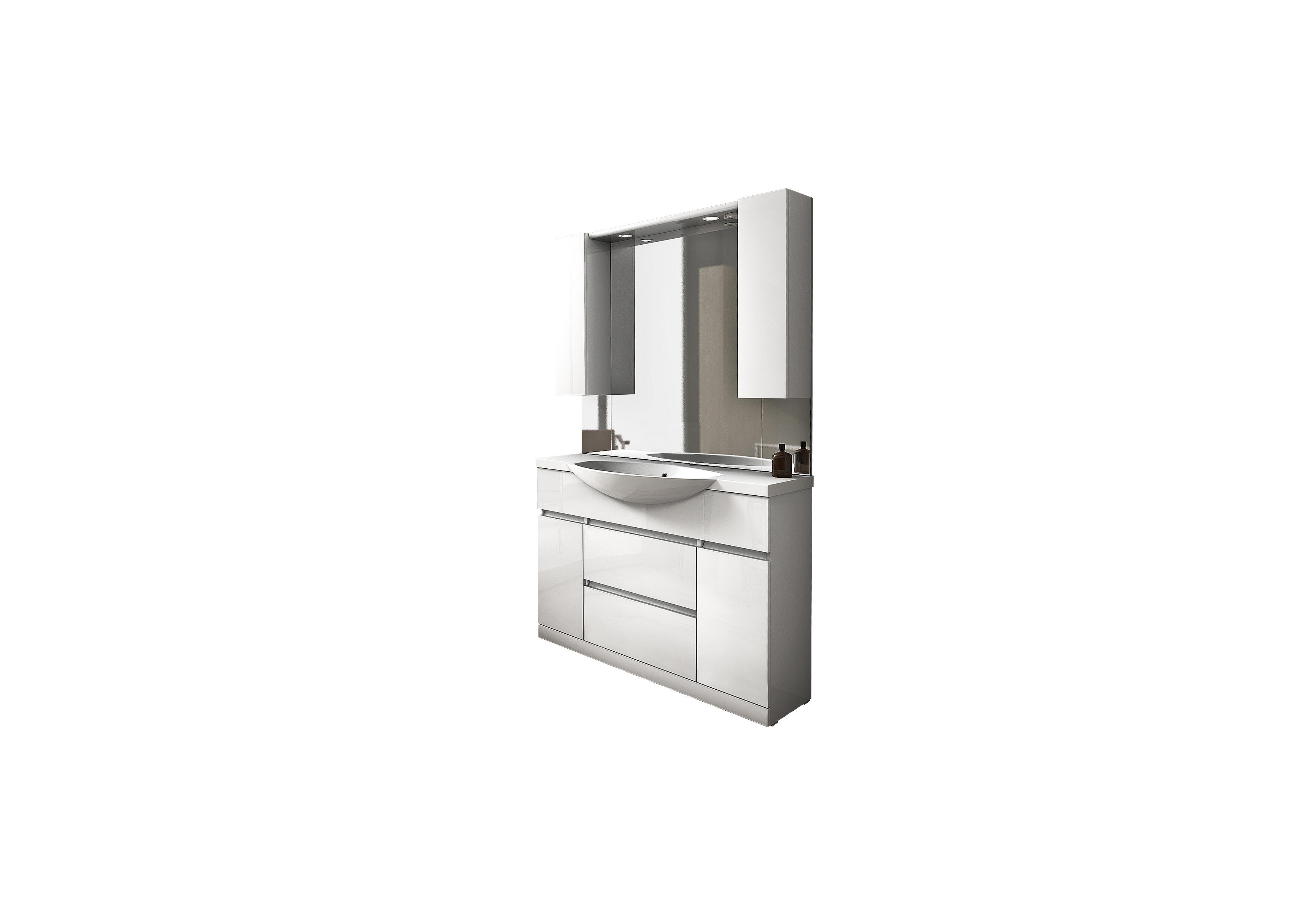 Mobile bagno da terra con lavabo L 120 x H 190 x P 33.5 cm bianco lucido, 2 ante 1 cassetto per vasca centrale Elise - 4
