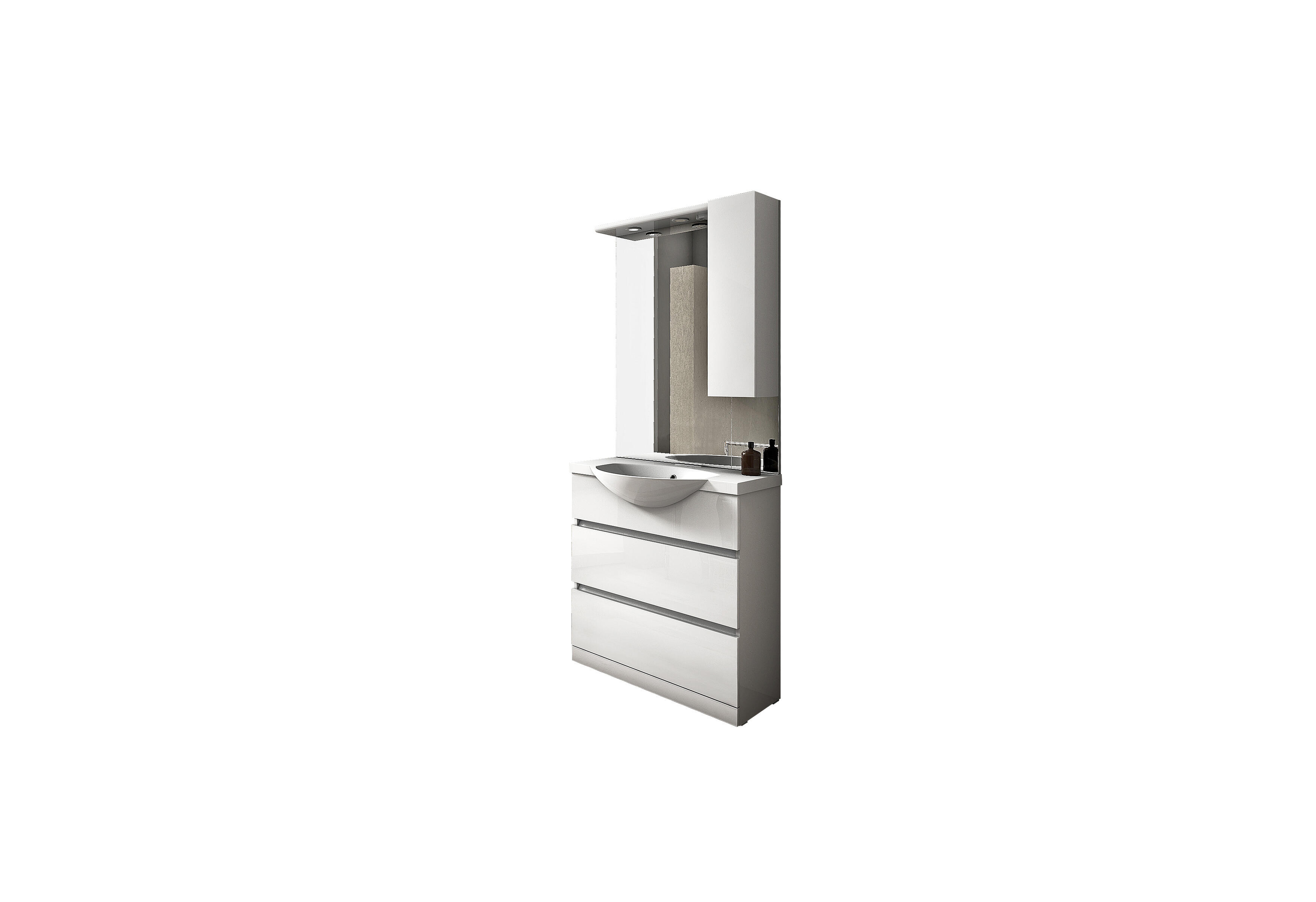 Mobile bagno da terra con lavabo L 80 x H 190 x P 33.5 cm bianco lucido 2 cassetti per vasca centrale Elise - 4